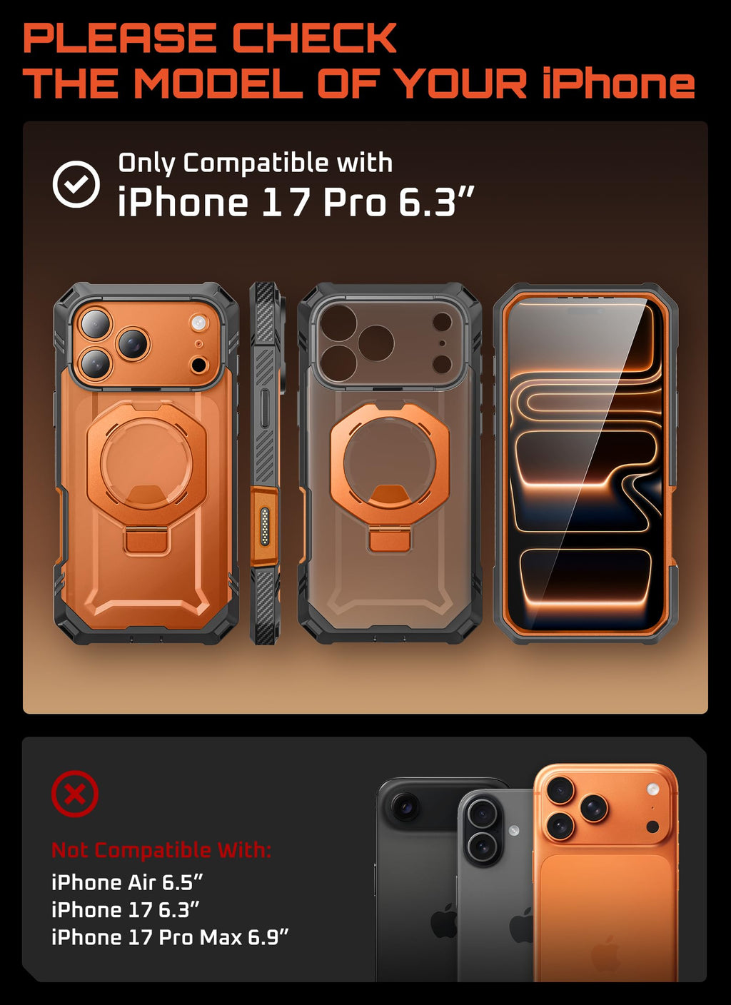 SUPCASE for iPhone 17 Pro Case with Tempered Glass Screen Protector (UBGrip Pro), [Camera Control Cover] [Compatible with MagSafe] [Built-in Kickstand] Full-Body Heavy Duty Magnetic Phone Case, Coral