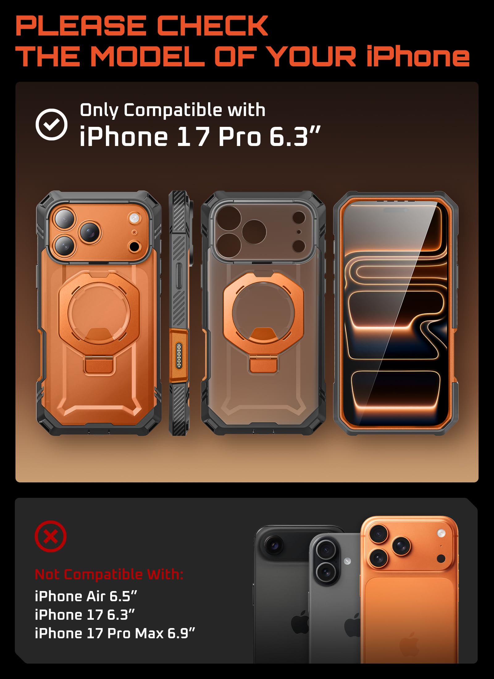 SUPCASE for iPhone 17 Pro Case with Tempered Glass Screen Protector (UBGrip Pro), [Camera Control Cover] [Compatible with MagSafe] [Built-in Kickstand] Full-Body Heavy Duty Magnetic Phone Case, Coral