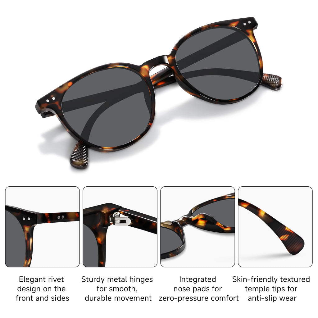 YWWPMDOF Round Sunglasses for Women Men, Polarized Retro Trendy Sunglasses Vintage Small Frame, UV Protection Lens Fashion Designer Classic Shades(Grey)