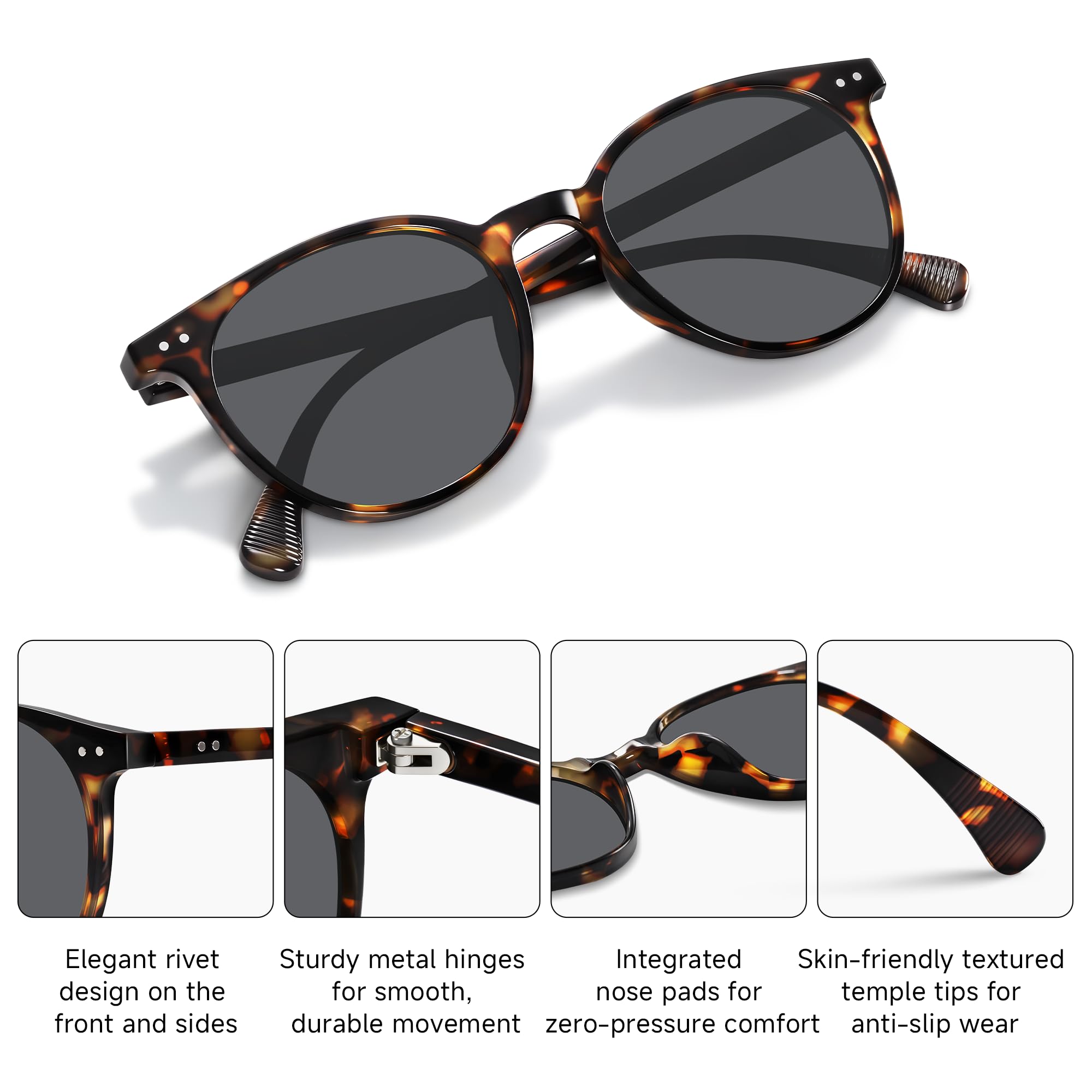 YWWPMDOF Round Sunglasses for Women Men, Polarized Retro Trendy Sunglasses Vintage Small Frame, UV Protection Lens Fashion Designer Classic Shades(Grey)