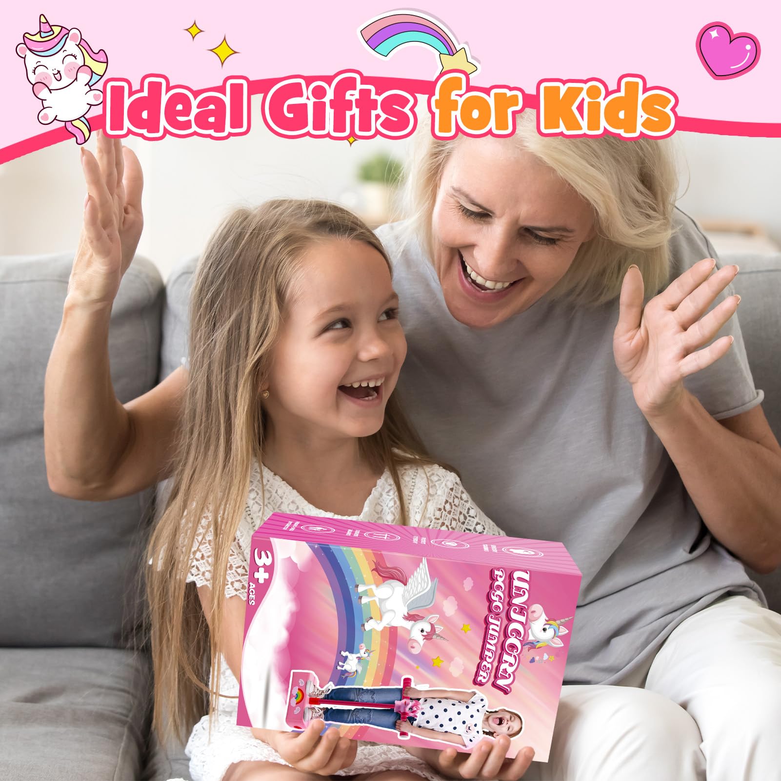 Jumping Helps Grow Taller, Unicorn Toys for Girls Age 4-6, Foam Pogo Jumper for Kids Pogo Stick for Kids, Outdoor Indoor Toys Birthday Party Gifts Christmas Stocking Stuffers (Unicorn)