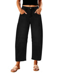 GRAPENT Barrel Jeans for Women Balloon Wide Leg Cropped Trendy Jeans Boyfriend High Waisted Jean Pants Casual Stretchy Summer Denim Trousers Color True Black X-Large Plus Size 16 to 18