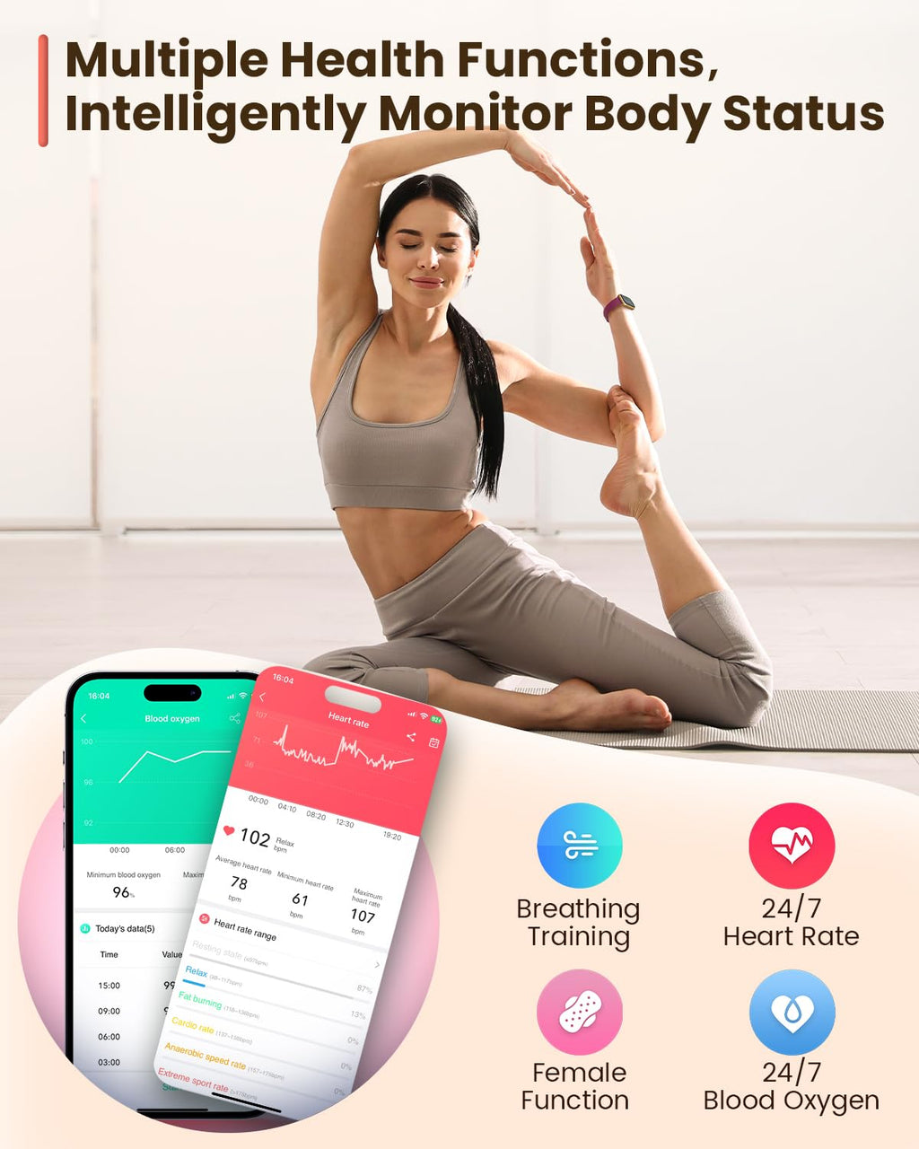 Fitness Watches for Women, Fitness Tracker Watch with Heart 24H Rate/Blood Oxygen/Sleep Monitor, 20+ Sports Modes Smart Watches for Women, Activity Tracker and Smartwatch for Android/iOS Phones