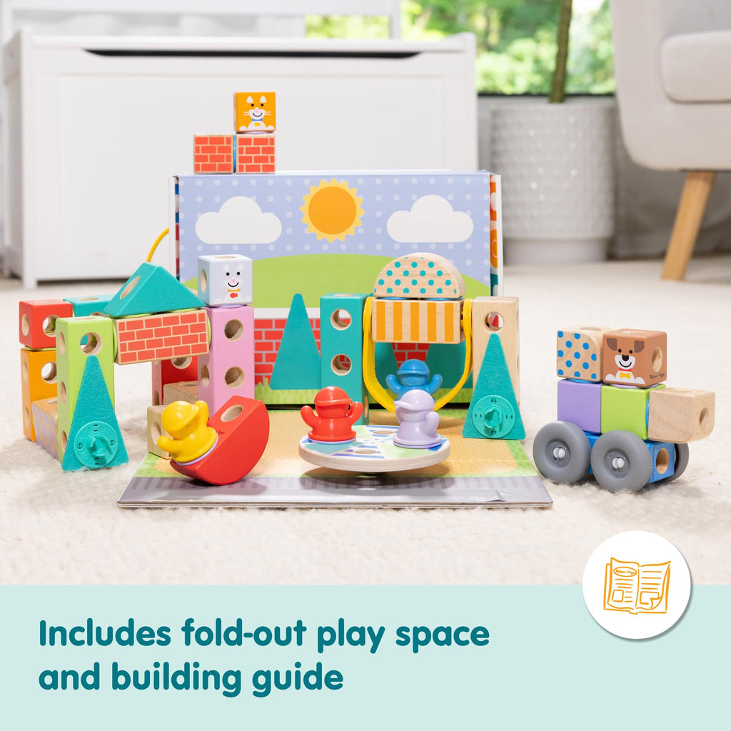 Melissa & Doug Blockables™ Town Snap and Play, Mix and Match Connectable Wooden Building Blocks Play Set Toy for Preschool Boys and Girls (73 Pcs)