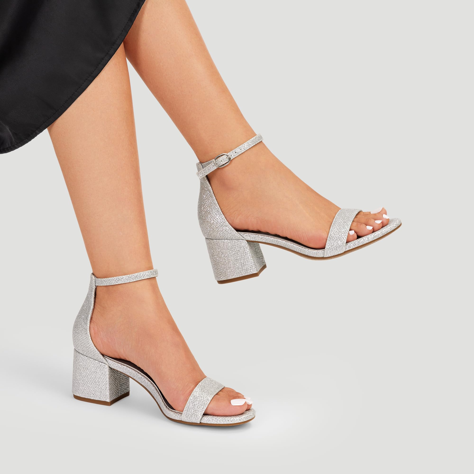 DREAM PAIRS Womens Low-Chunk Low Heel Pump Sandal,Size 8.5,Silver/Glitter,LOW-CHUNK