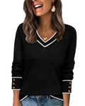 WIHOLL Sweaters for Women Cozy Fall Fashion 2026 Winter Clothing V Neck Pullover Cashmere Sweaters Ladies Tops Blouses Dressy Casual Spring Plus Size Clothes Color Block Black L
