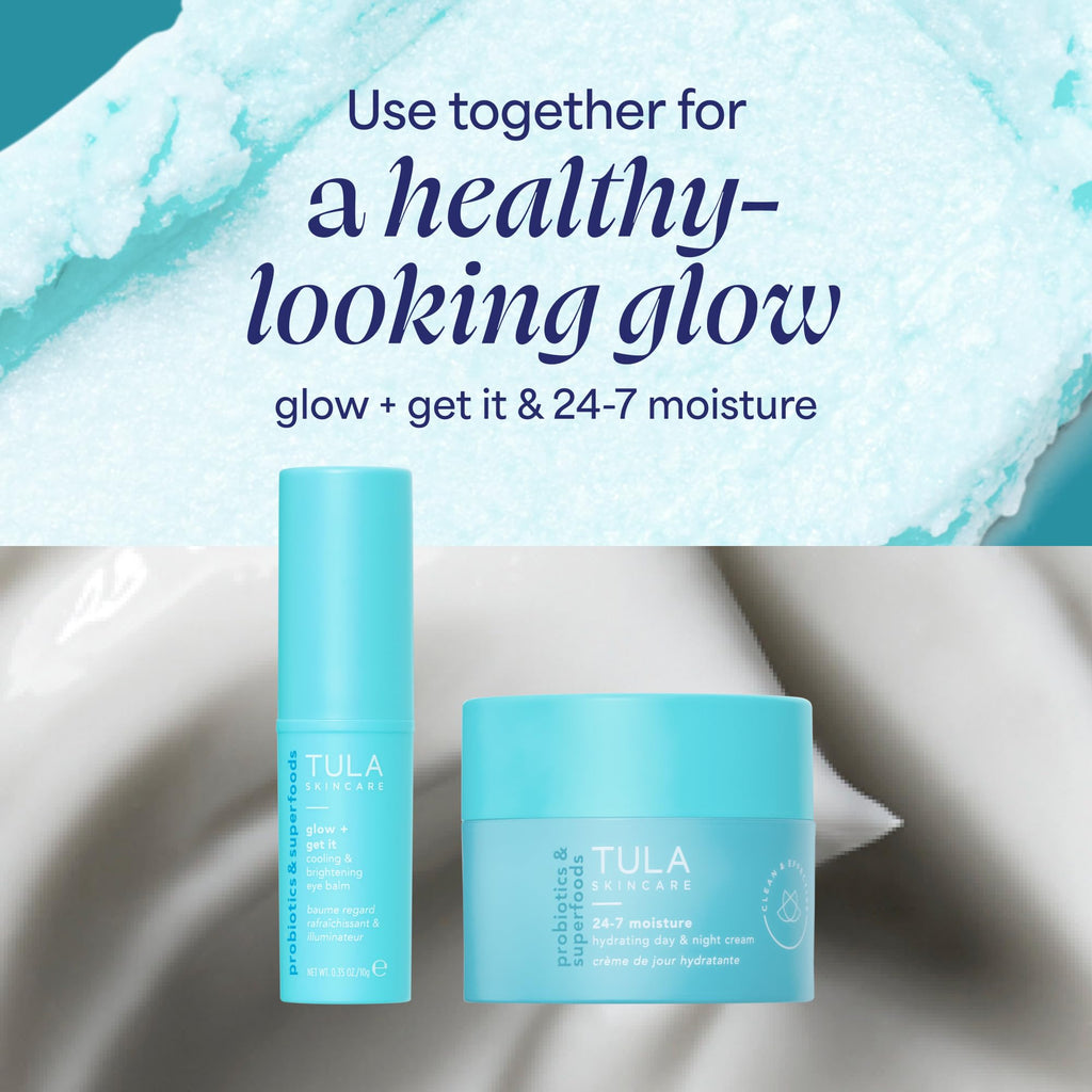 TULA Skin Care Eye Balm Glow & Get It - Dark Circle Treatment, Instantly Hydrate and Brighten Undereye Area, Portable and Perfect to Use On-the-go, 0.35 oz.