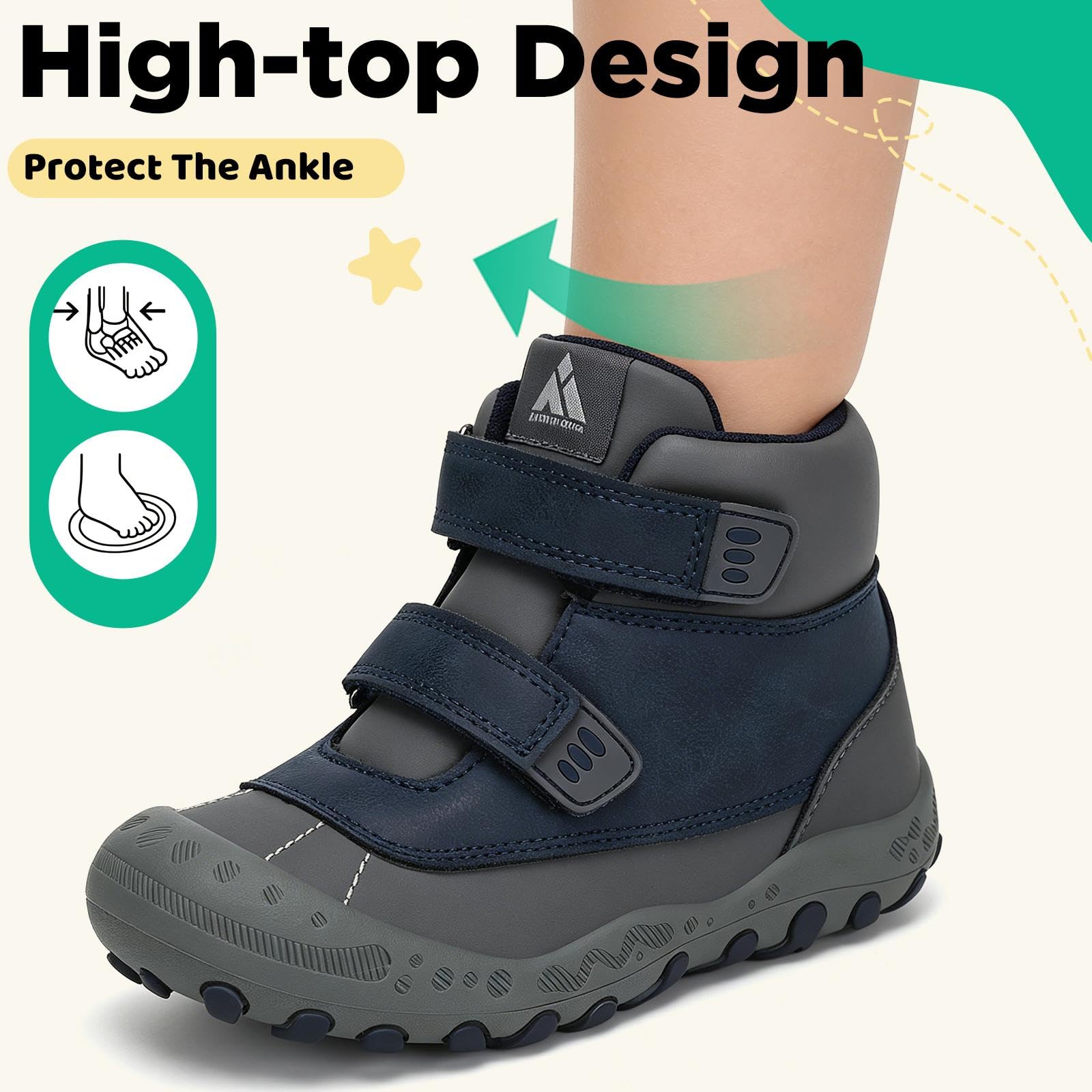 Mishansha Unisex-Child Outdoor Ankle Hiking Boots Boys Girls Trekking Walking Shoes with Hook and Loop Pu Blue 2 Little Kid