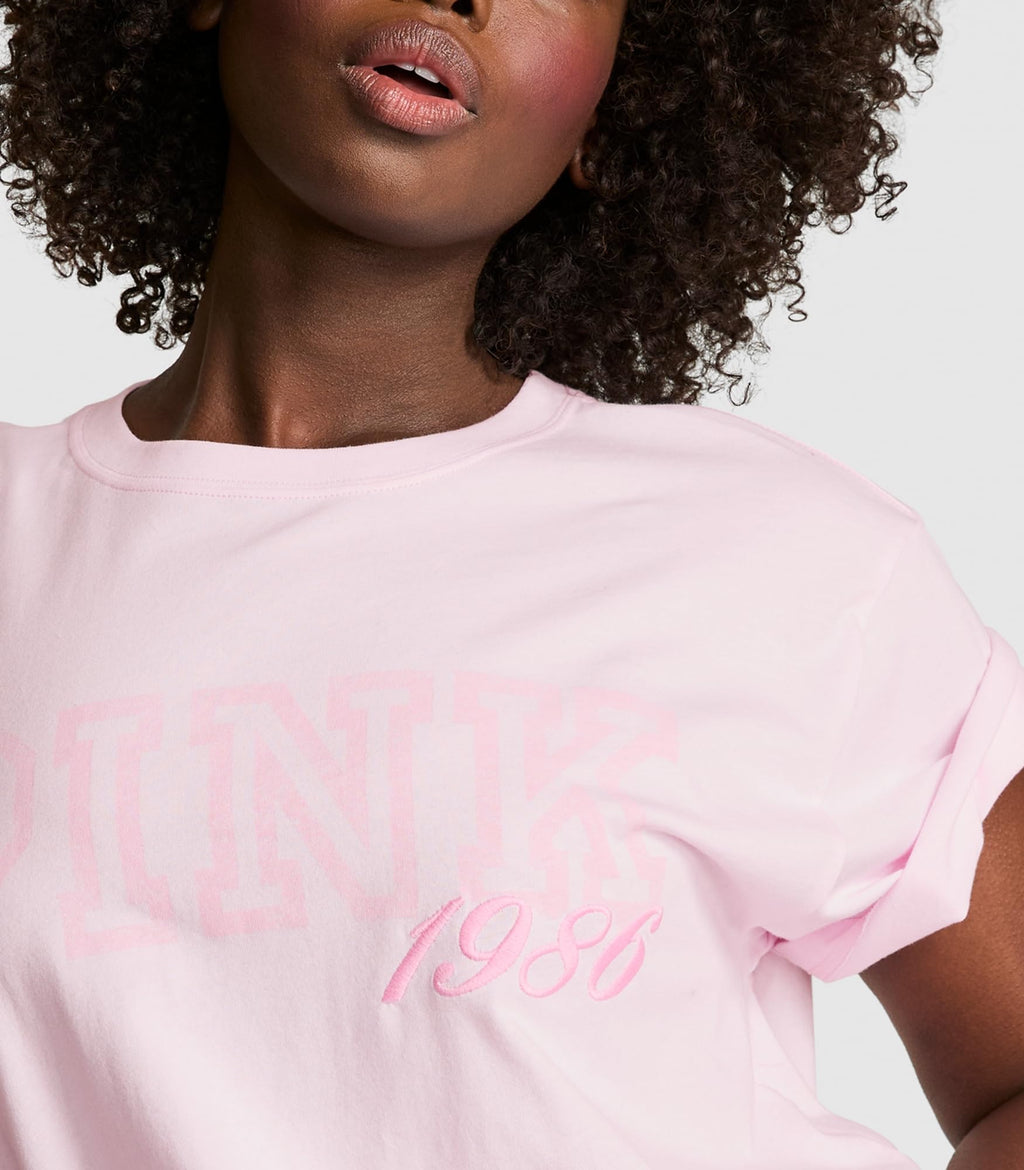 Victoria's Secret Pink Women's Oversized Campus Cotton T-Shirt, Pink Tulip, (M)