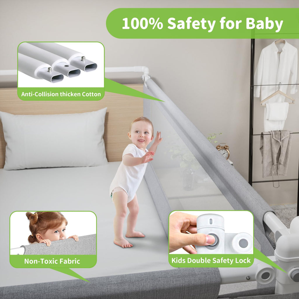 yulongtengfei 3-Piece King Size Bed Rail for Toddlers - Adjustable Baby Bed Rail Guard, Kids Safety Bed Rail for King Size Bed (78.7"x78.7"x74.8"-Grey)