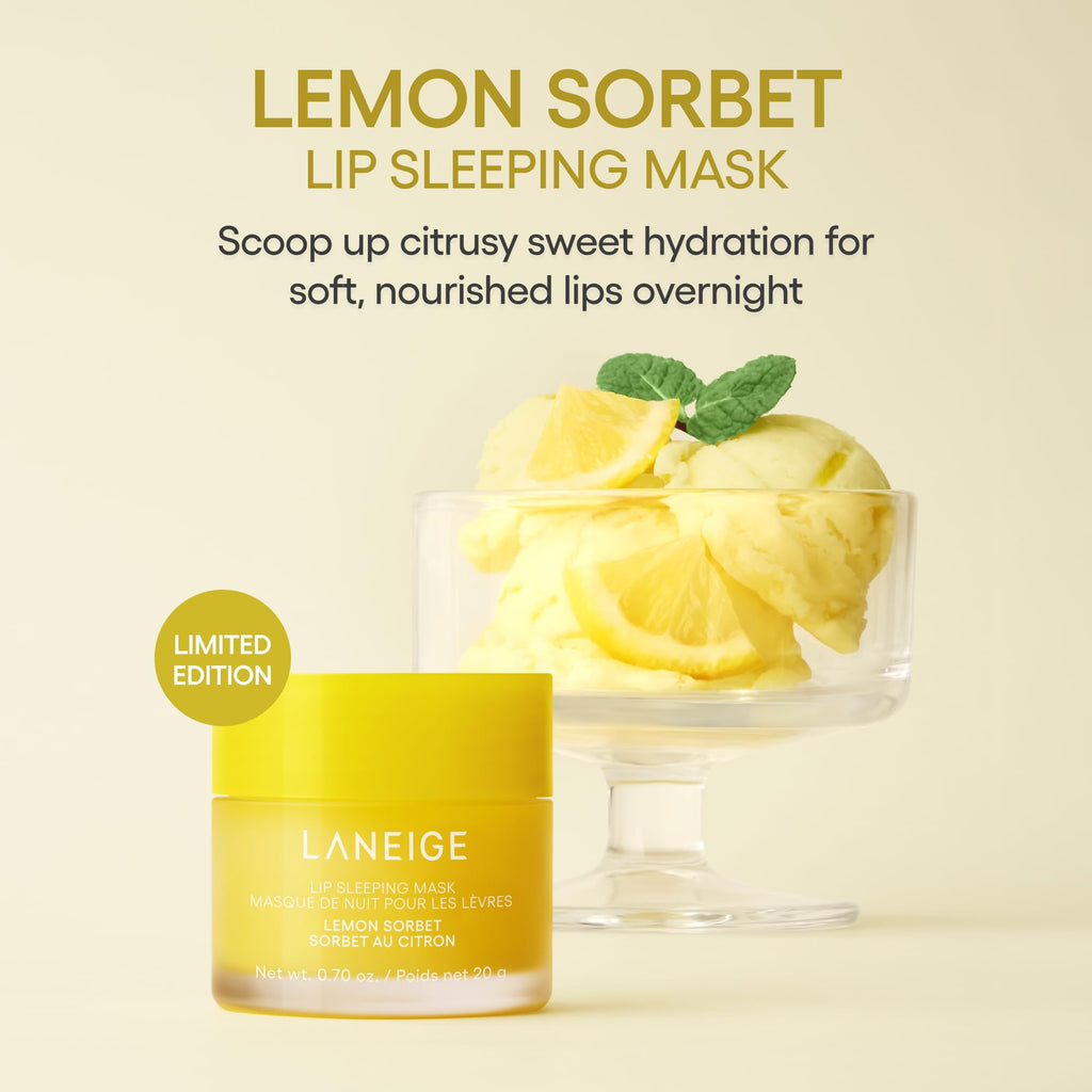 LANEIGE Lip Sleeping Mask: Hydrating & Nourishing Korean Overnight Lip Treatment Mask with Shea Butter, Vitamin C & Murumuru, For Flaky, Dry Lips | Korean Skin Care, Lemon Sorbet & Lip Topper