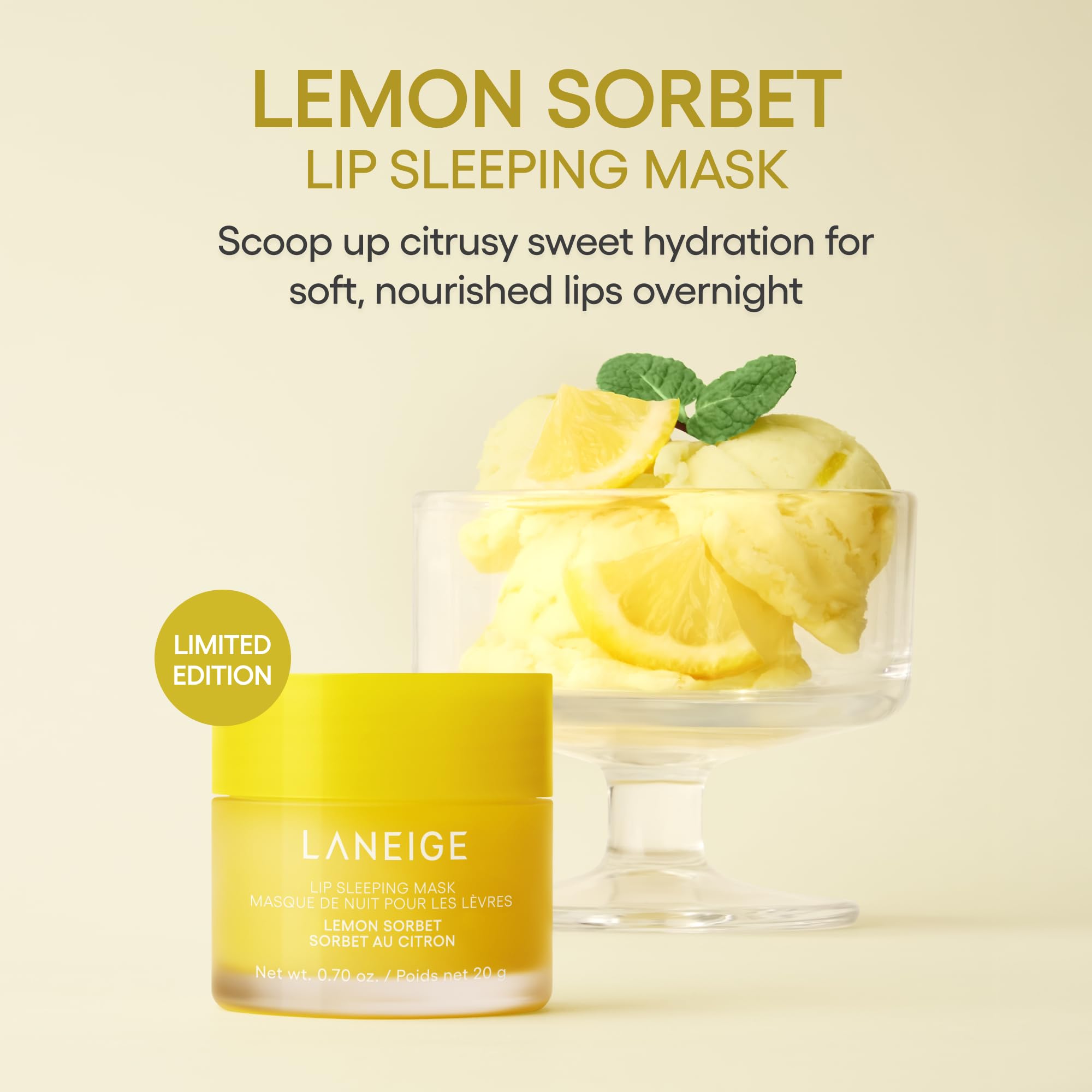 LANEIGE Lip Sleeping Mask: Hydrating & Nourishing Korean Overnight Lip Treatment Mask with Shea Butter, Vitamin C & Murumuru, For Flaky, Dry Lips | Korean Skin Care, Lemon Sorbet & Lip Topper