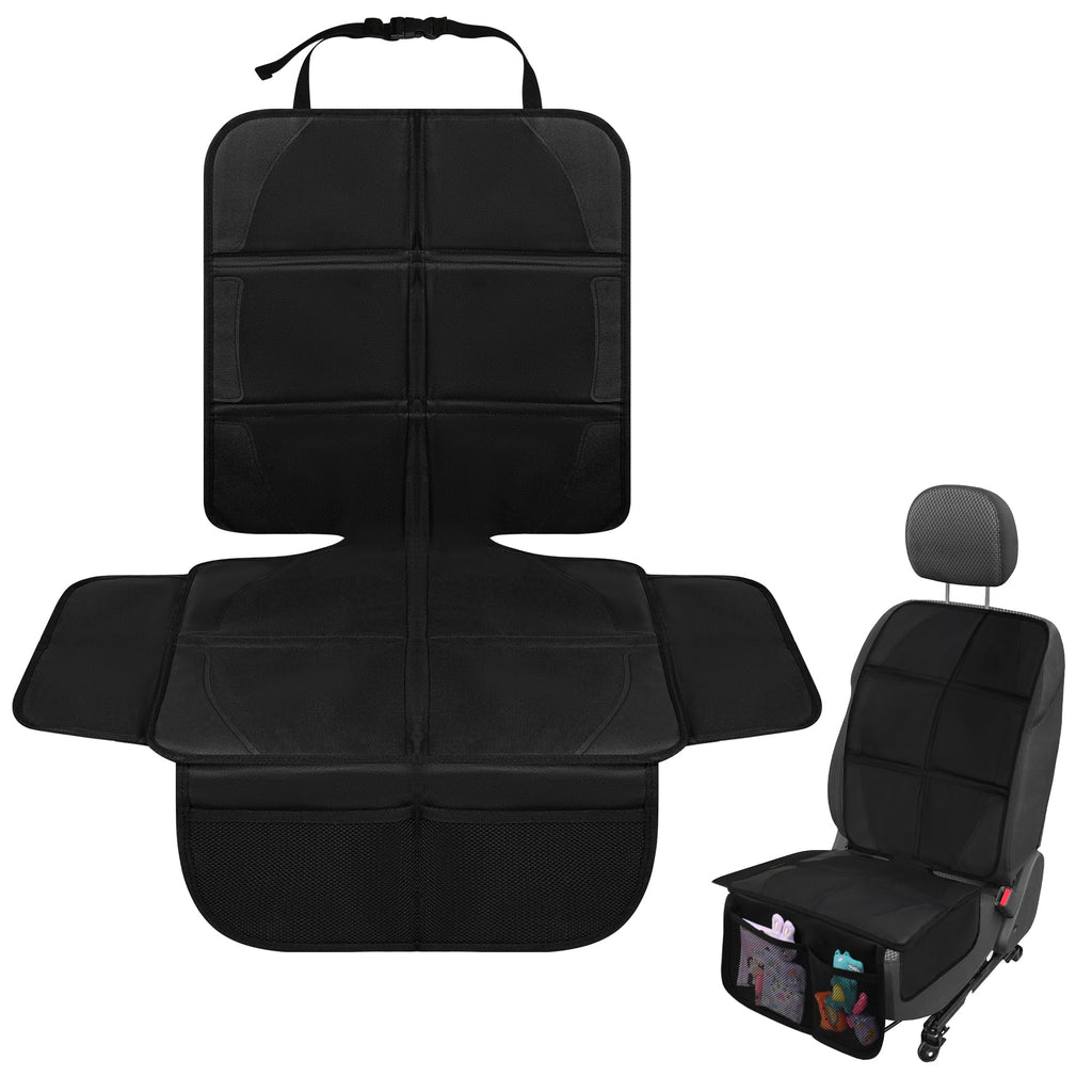 JEYODA Car Seat Protector, Baby Car Seat Protector, Thick Padding, Seat Protector with Mesh Storage Pockets, Non-Slip Padded Backing for Child Pet (Black Liner)