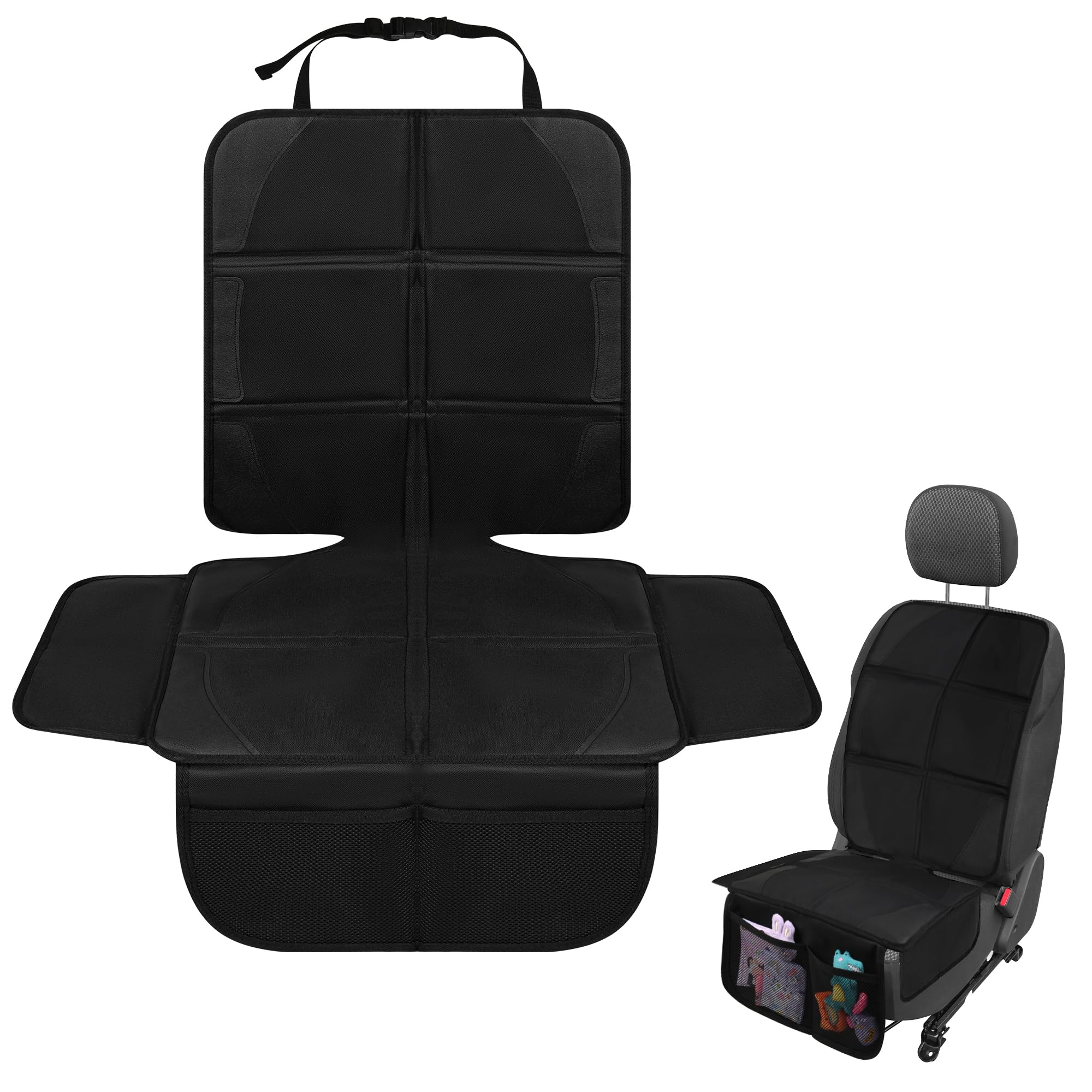 JEYODA Car Seat Protector, Baby Car Seat Protector, Thick Padding, Seat Protector with Mesh Storage Pockets, Non-Slip Padded Backing for Child Pet (Black Liner)