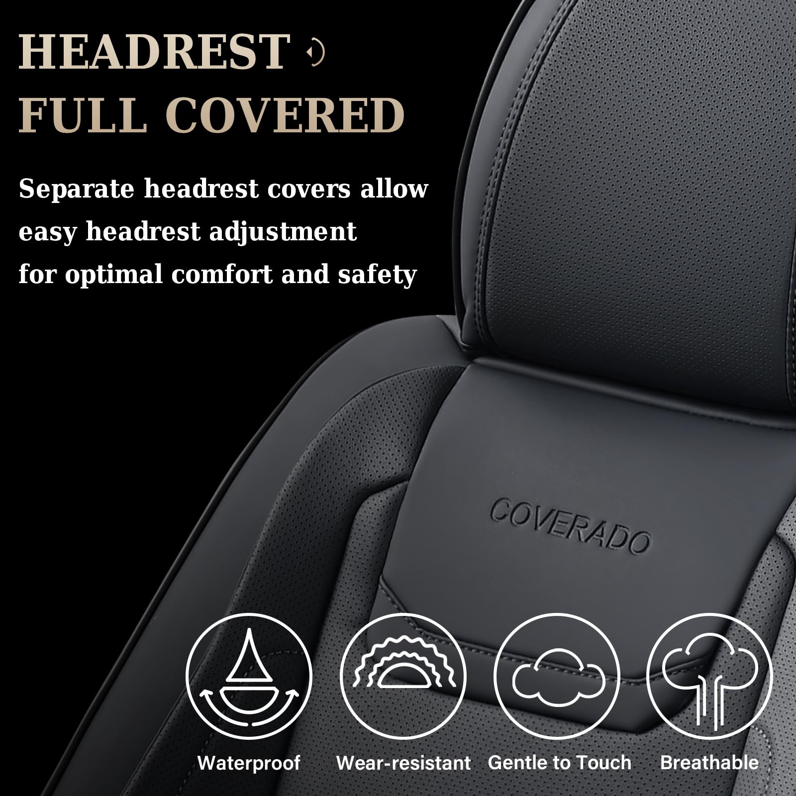 Coverado Car Seat Covers, Front Covers for Cars, Car Seat Cover Front Seats, Car Seat Protector Waterproof, Leather Car Seat Cushion, Universal Interior Covers Seat Protectors for Most Cars Black