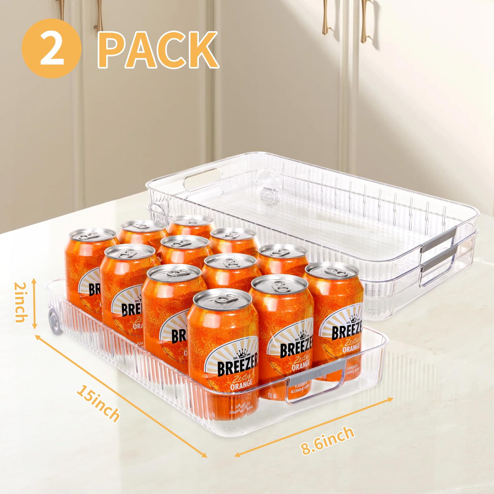OZEPLASC Refrigerator Organizers and Storage Roll Out Storage Bins Fridge Organizer with Wheels BPA-Free Clear Plastic Storage Bins Pantry Organizers and Storage 2 Pack