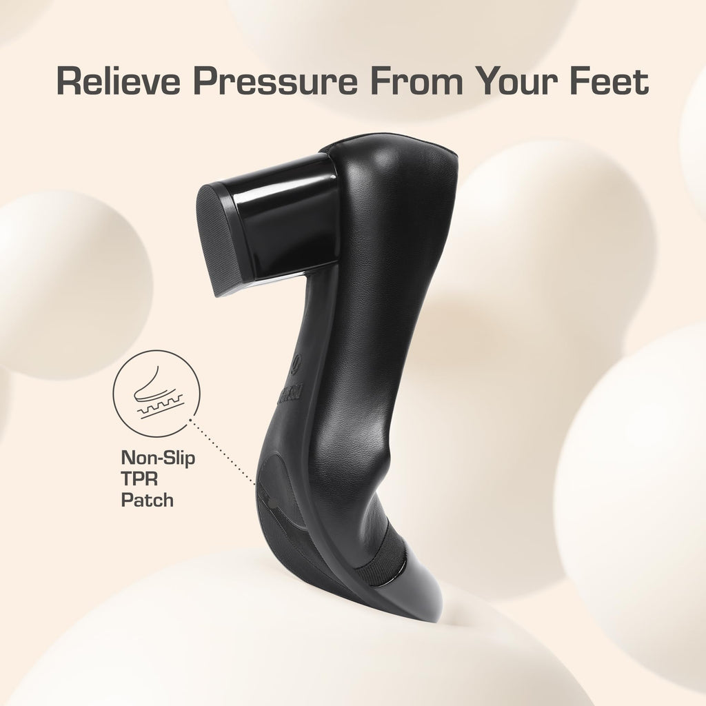 DREAM PAIRS Women's Pumps Low Chunky Block Heel Dress Shoes Closed Round Toe Comfortable Heels,Size 8W,Black-Pat,SDPU24031W-W