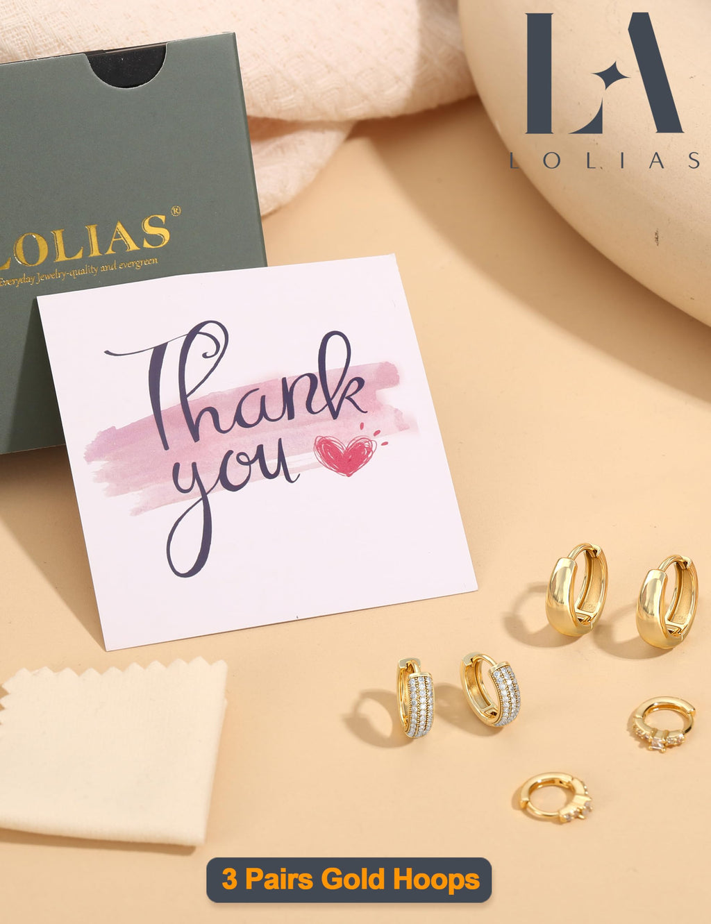 LOLIAS Small Chunky Hoop Earrings for Women, Non-Tarnish, Hypoallergenic, Huggie Silver Earring Stacks Set for Sensitive Ears, Multiple Piercing Jewelry, Lightweight, Classic 14K Gold Plated, 3 Pairs