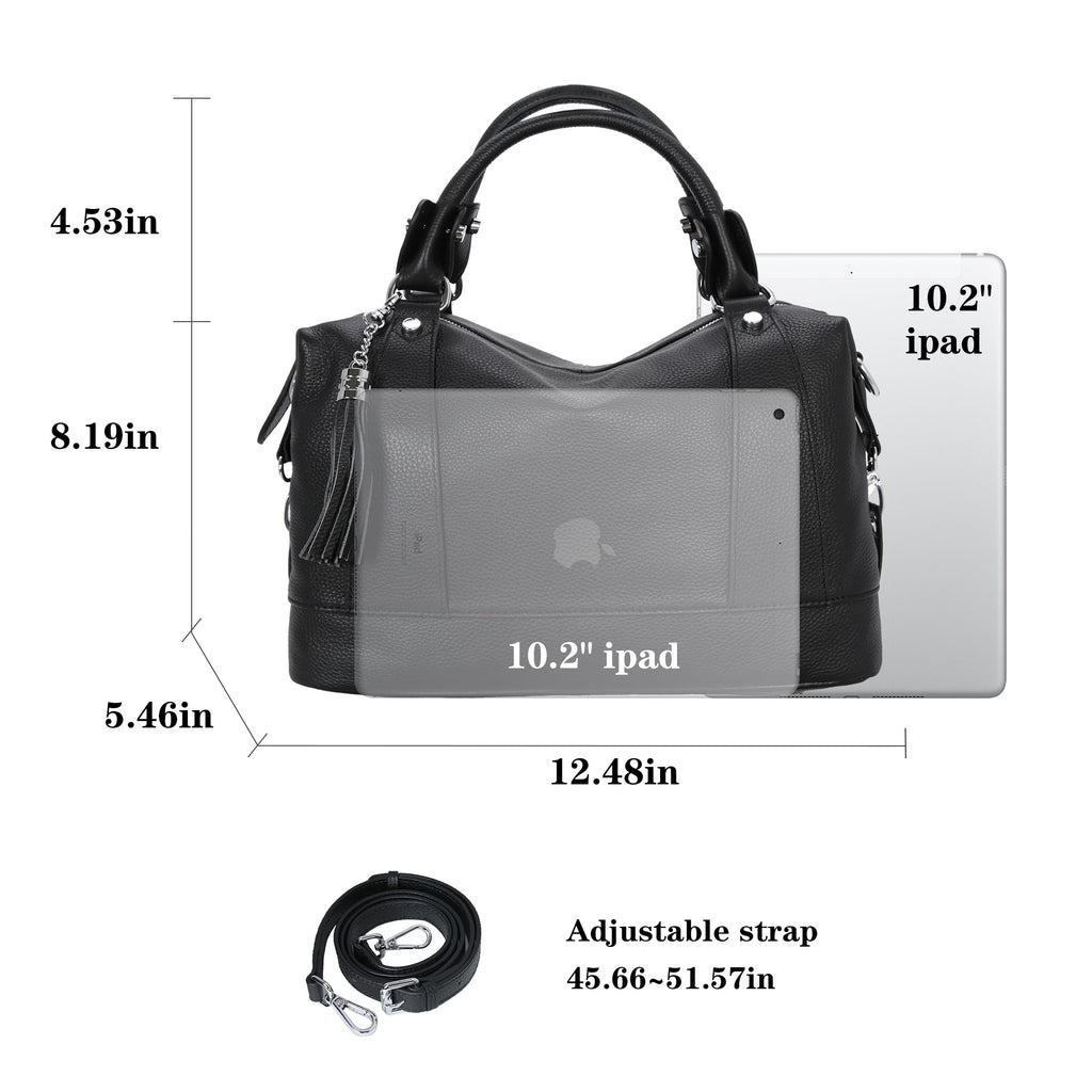 HESHE Leather Purses and Handbags for Women Shoulder Bag Tote Top Handle Bags Hobo Purses Designer Satchel Purse Ladies Crossbody Bag (Black)