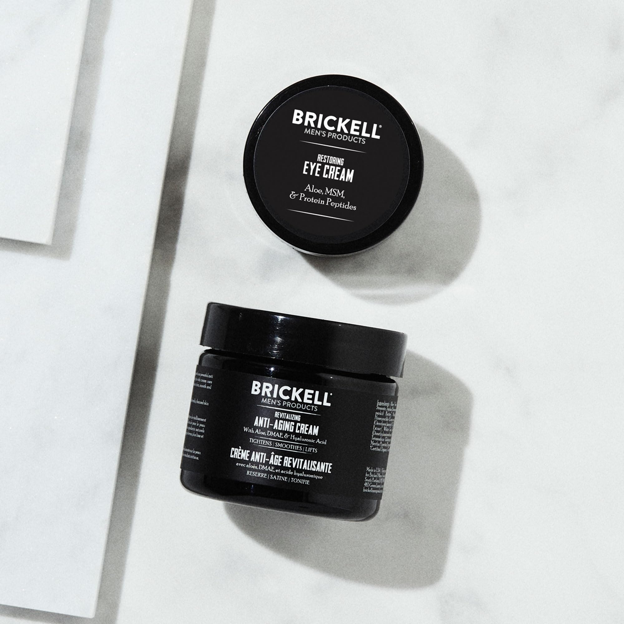 Brickell Men's Ultimate Anti-Aging Routine, Anti-Wrinkle, Night Face Cream & Eye Cream to Reduce Puffiness, Wrinkles, Dark Circles, Under Eye Bags, Hyaluronic Acid, Peptides, & Caffeine, Unscented