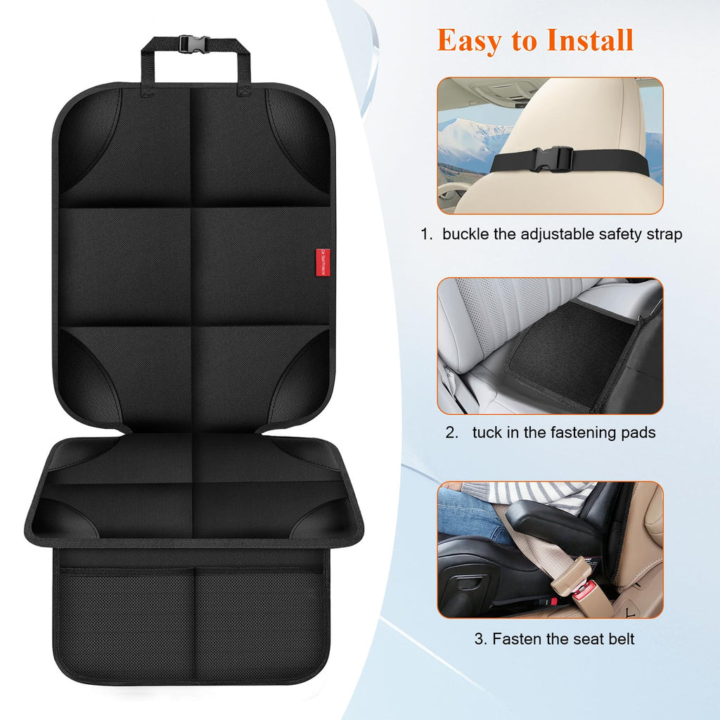 Car Seat Protector, Carseat Seat Protectors with Thick Padding and Upgraded Non-Slip Backing, Waterproof Seat Protector under Baby Car Seat, 600D Fabric Car Seat Covers with Storage Pockets for Baby