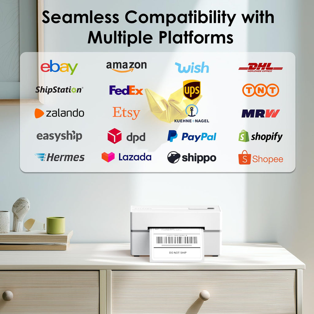 KNAON Bluetooth Thermal Shipping Label Printer, 4x6 Portable Thermal Address Label Printer for Small Business, Compatible with iPhone,Android,Windows,Mac–Works with Ebay Shopify USPS&More, White