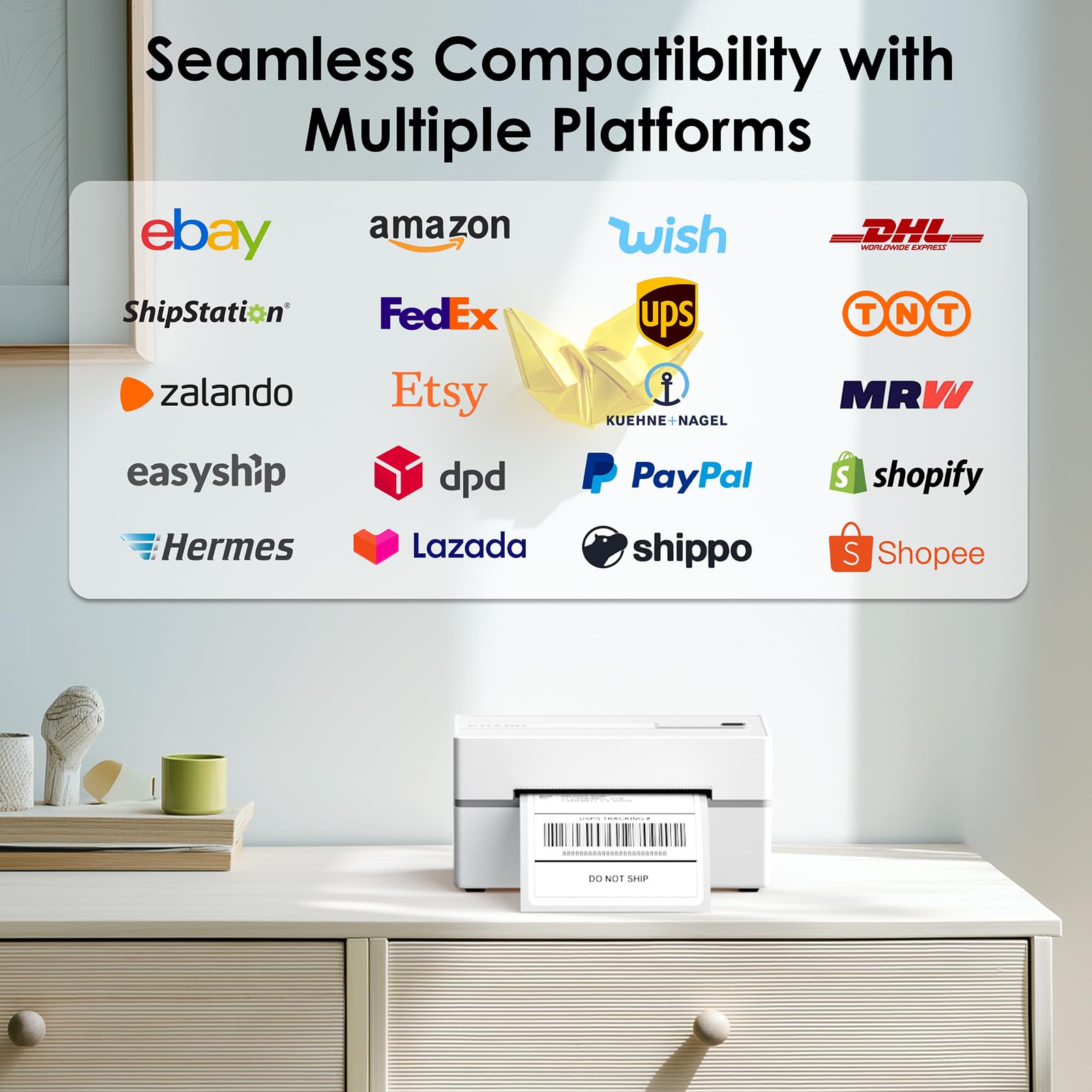 KNAON Bluetooth Thermal Shipping Label Printer, 4x6 Portable Thermal Address Label Printer for Small Business, Compatible with iPhone,Android,Windows,Mac–Works with Ebay Shopify USPS&More, White