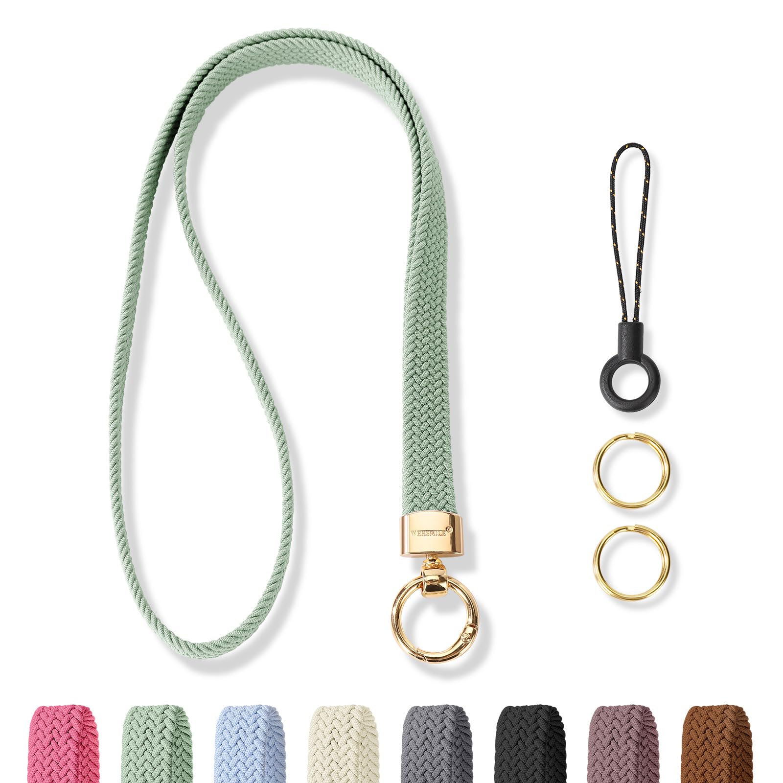 WEESMILE Stretchy Cute Lanyards for ID Badges, Thin Teacher Lanyard for Key, Long Neck Keychain ID Badge Lanyards for Women/Men (Sage Green)