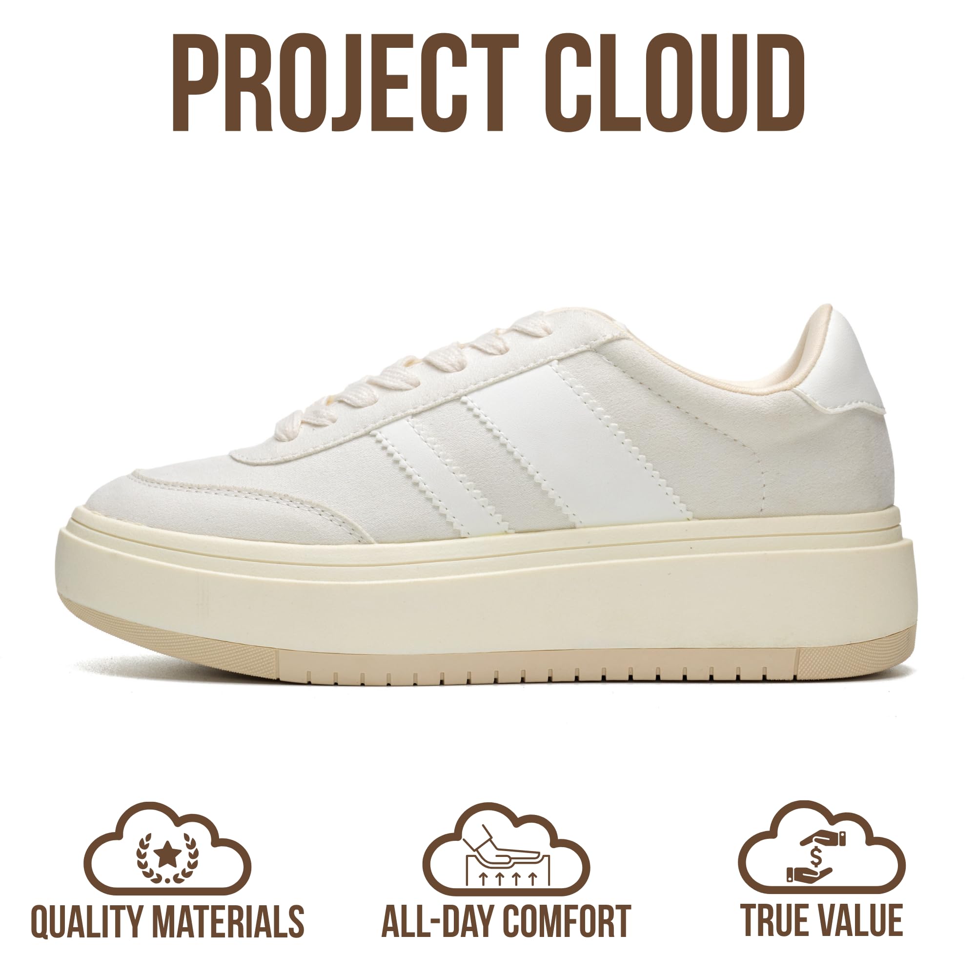 Project Cloud Platform Sneakers for Women - Lightweight Memory Foam Insole Womens Sneakers - Non-Slip Fashion Sneakers for Women Footwear - Women's Fashion Platform Shoes (Nita, Nude, 5.5)