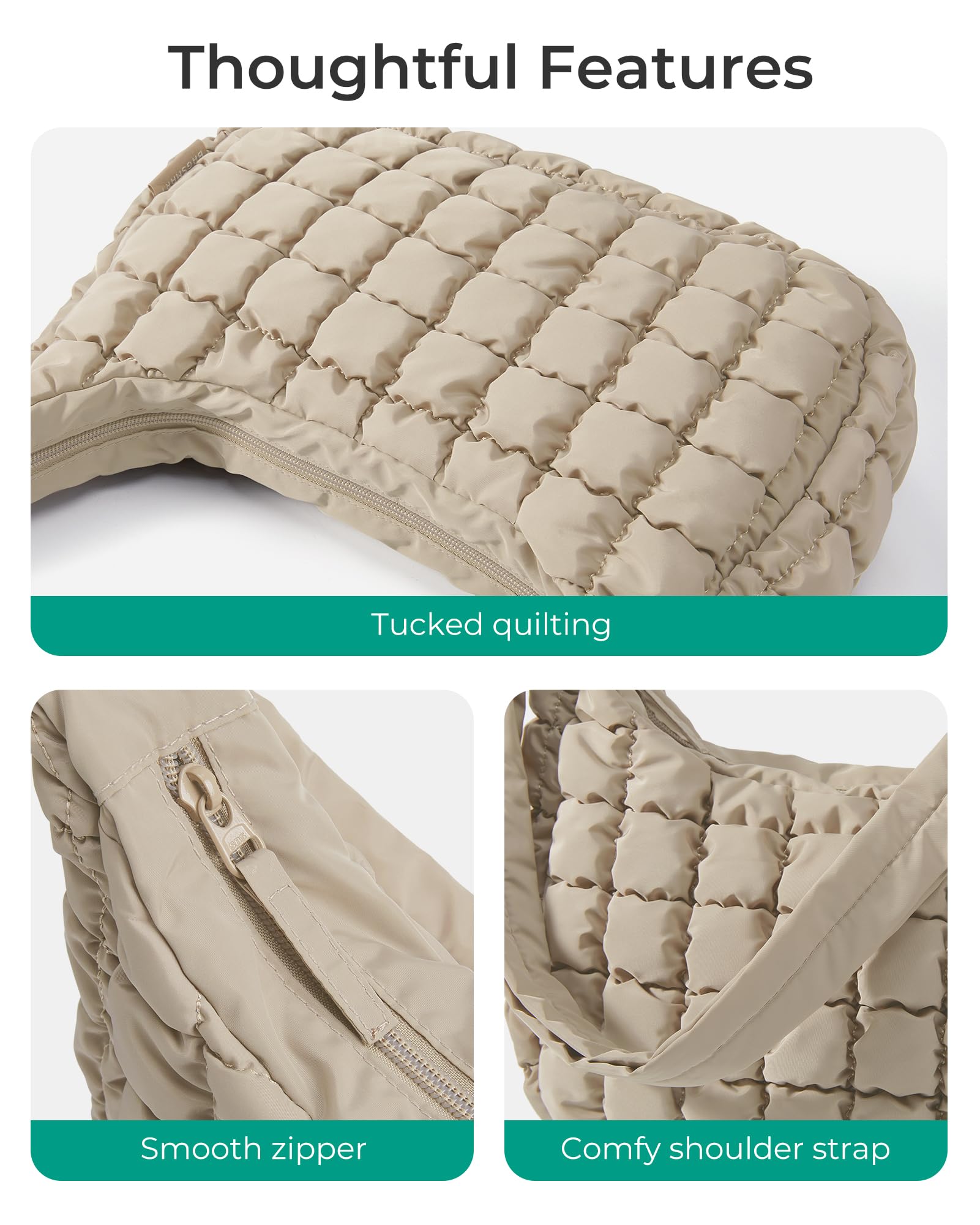 BAGSMART Crossbody Bags for Women, Quilted Puffy Purses for Women, Fluffy Travel Essentials Shoulder Hobo Bag