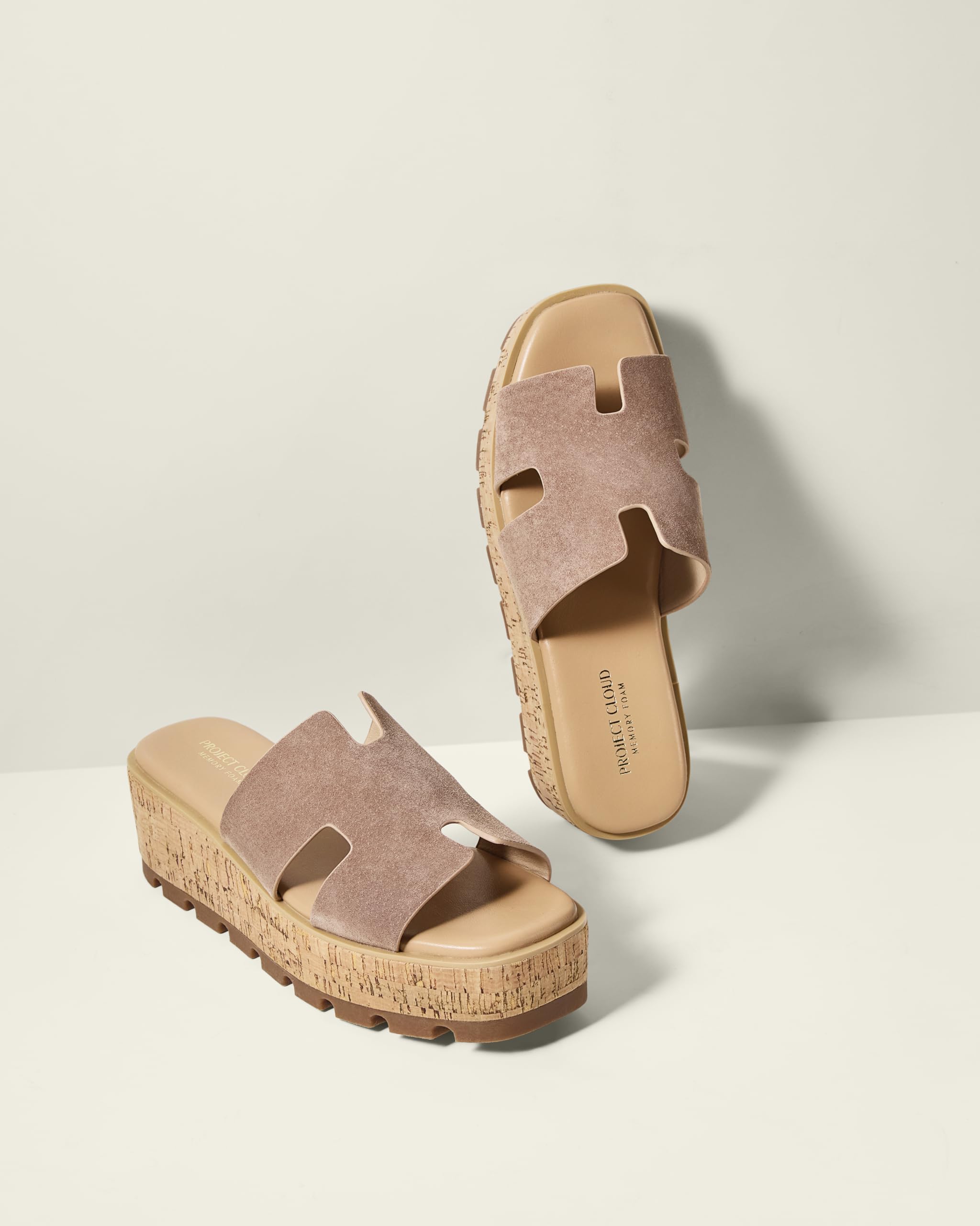 Project Cloud 100% Genuine Leather Wedge Platform Sandals Women Footwear - Memory Foam Insole and Non-Slip Platform Slides for Women - Lightweight Womens Sandals (MILA,SANSUE,9M)
