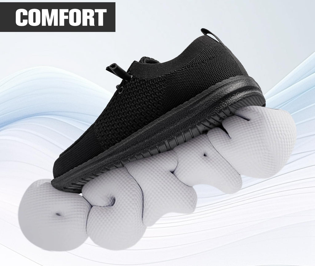LARNMERN Wide Steel Toe Slip On Shoes Women Loafers Lightweight Comfortable Walking Safety Work Flats Sneakers(8.5 Women, Black)