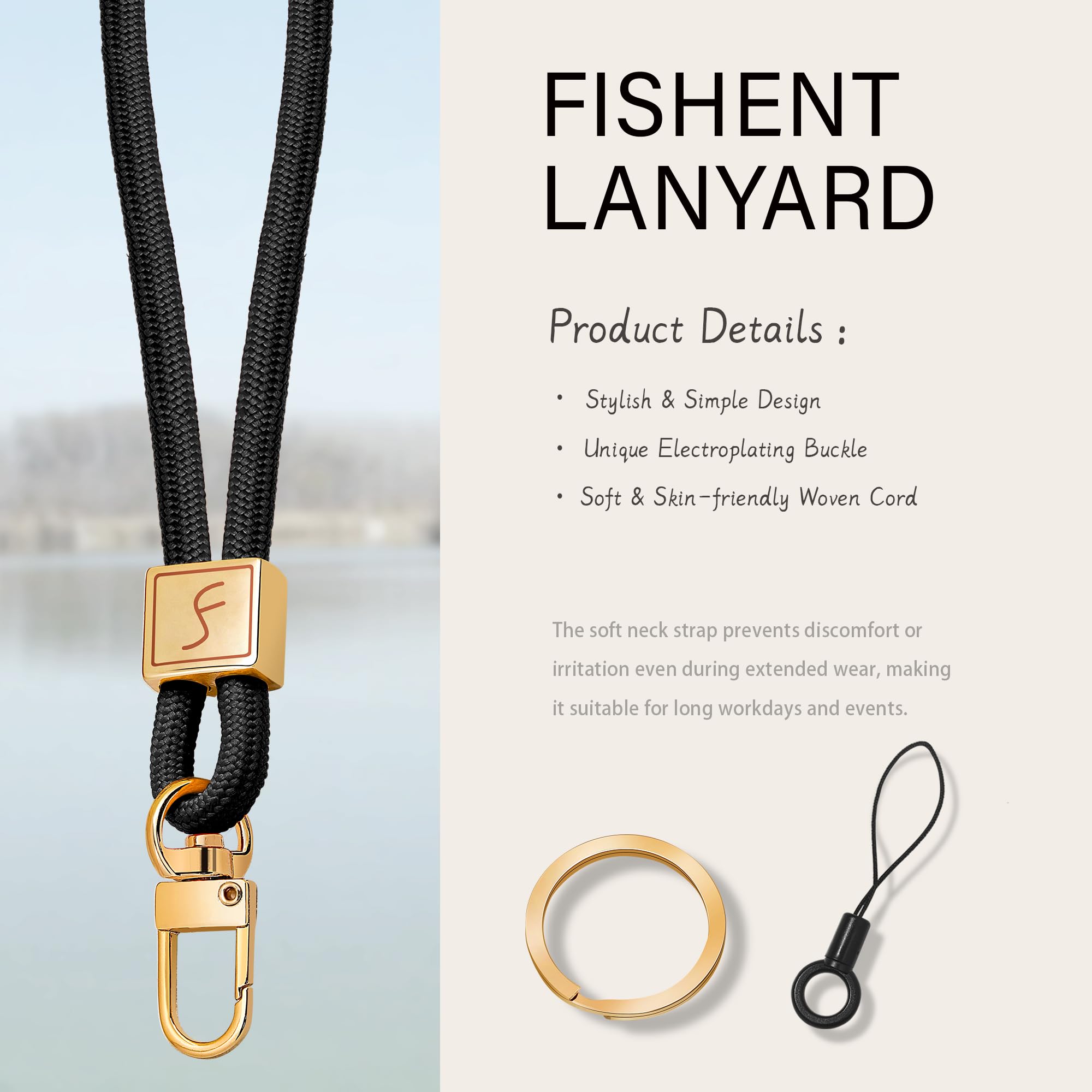 Fishent Lanyard, Cute Neck Lanyards for Keys ID Badges Holder, Keychain Key Teacher Lanyard with Safety Breakaway Buckle for Women Men, Black