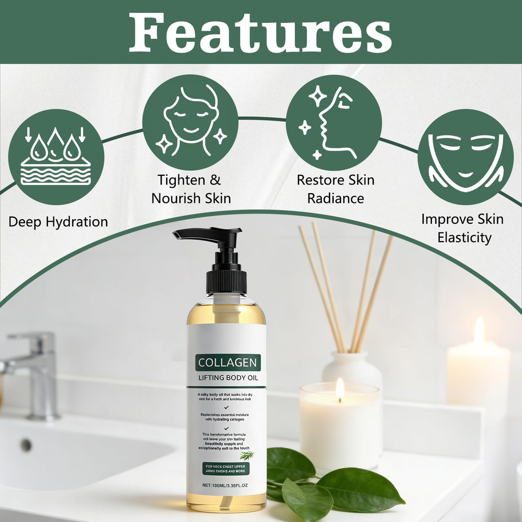 2PCS Hydrating Collagen Oil for Body & After Shower,Anti Aging Moisturizing Body Oil,Lightweight Non-Greasy for Women & Men