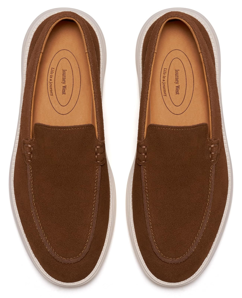 Journey West Men's Comfort Casual Slip-on Suede Leather Loafers Shoes for Men Brown US 12