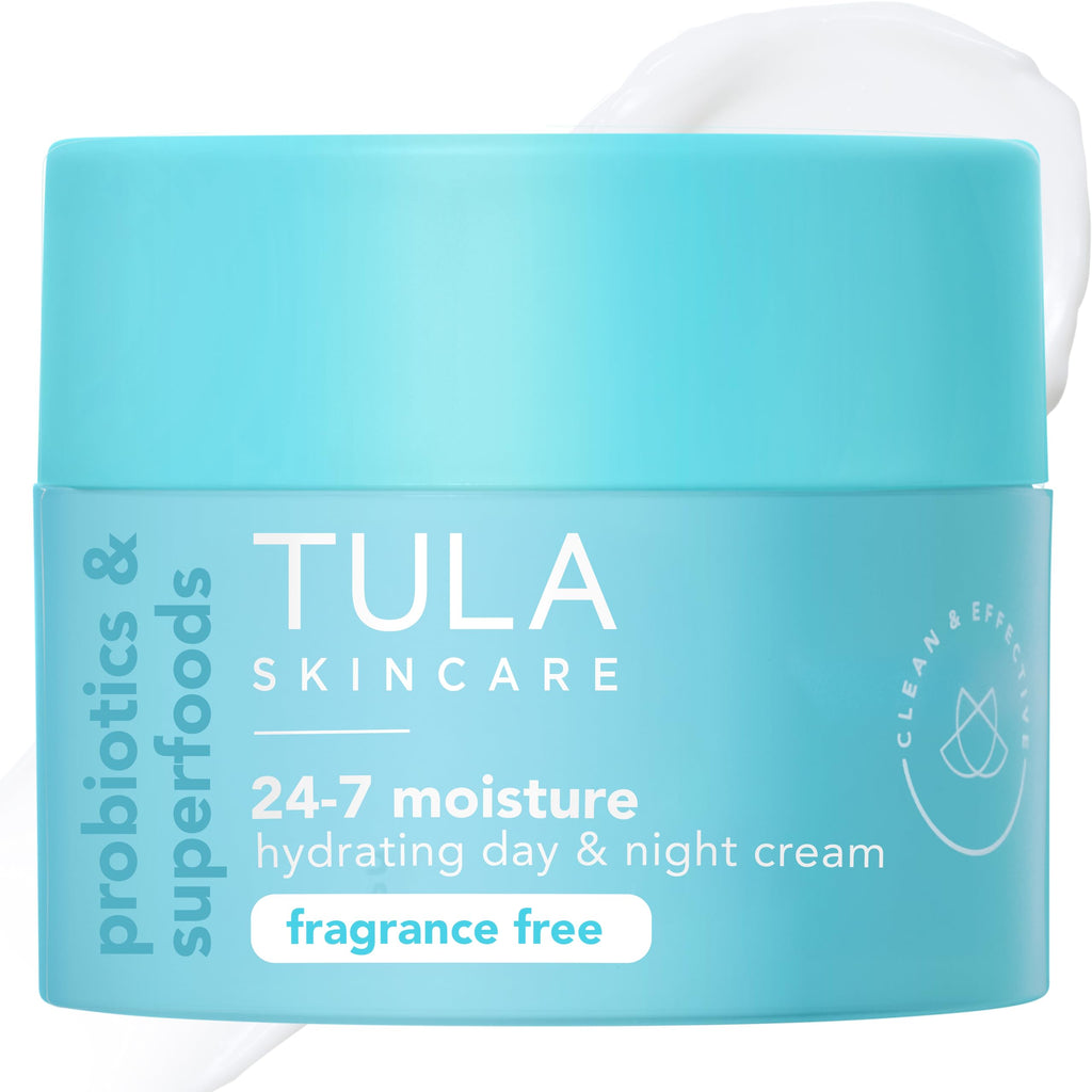 TULA Skin Care 24-7 Hydrating Day & Night Cream Fragrance Free - Nourishing Moisturizer for Face, Improves Skin Smoothness & Maintains Balance, Contains Watermelon & Apple Extract, 1.5 oz.