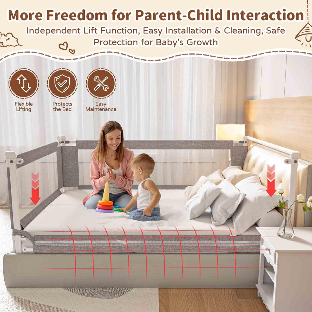 PurePapoose 3-Piece King Size Bed Rail for Toddlers - Height Adjustable Baby Bed Rail Guard with Headboard Rod,Safety Bed Rails for King Size Bed with Child Lock(78.74x78.74x74.8 Inch)
