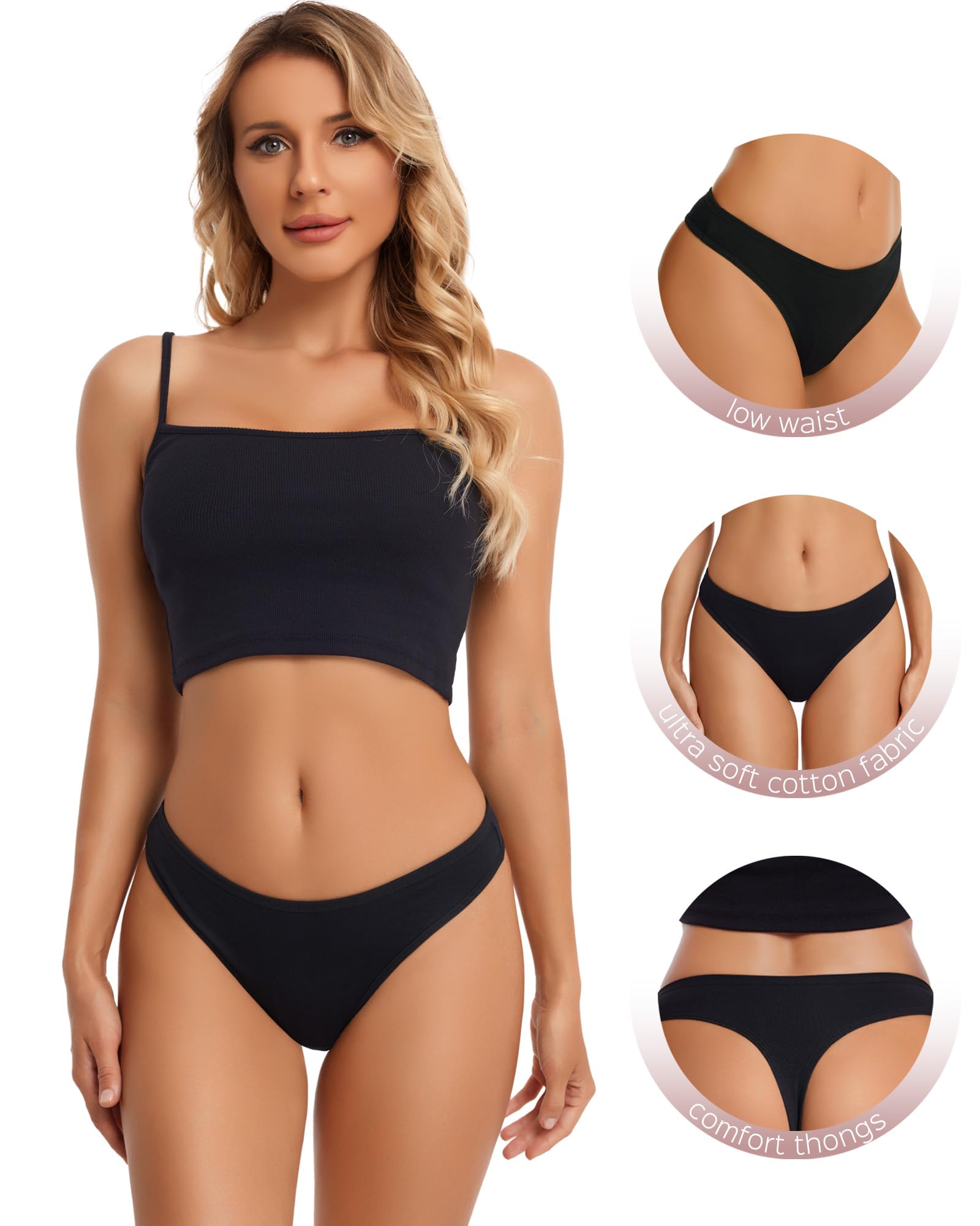 ANZERMIX Women's Breathable Cotton Thong Panties Pack of 6 (Black-6PK, X-Large)