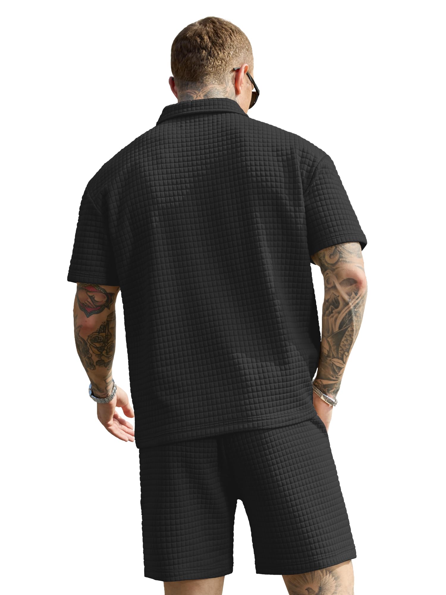 JEMLDL Men's Short Sets 2 Piece Polo Shirt Summer Outfits Casual Fashion Jogging Track Suits Short Sleeve Travel Clothes Black Small