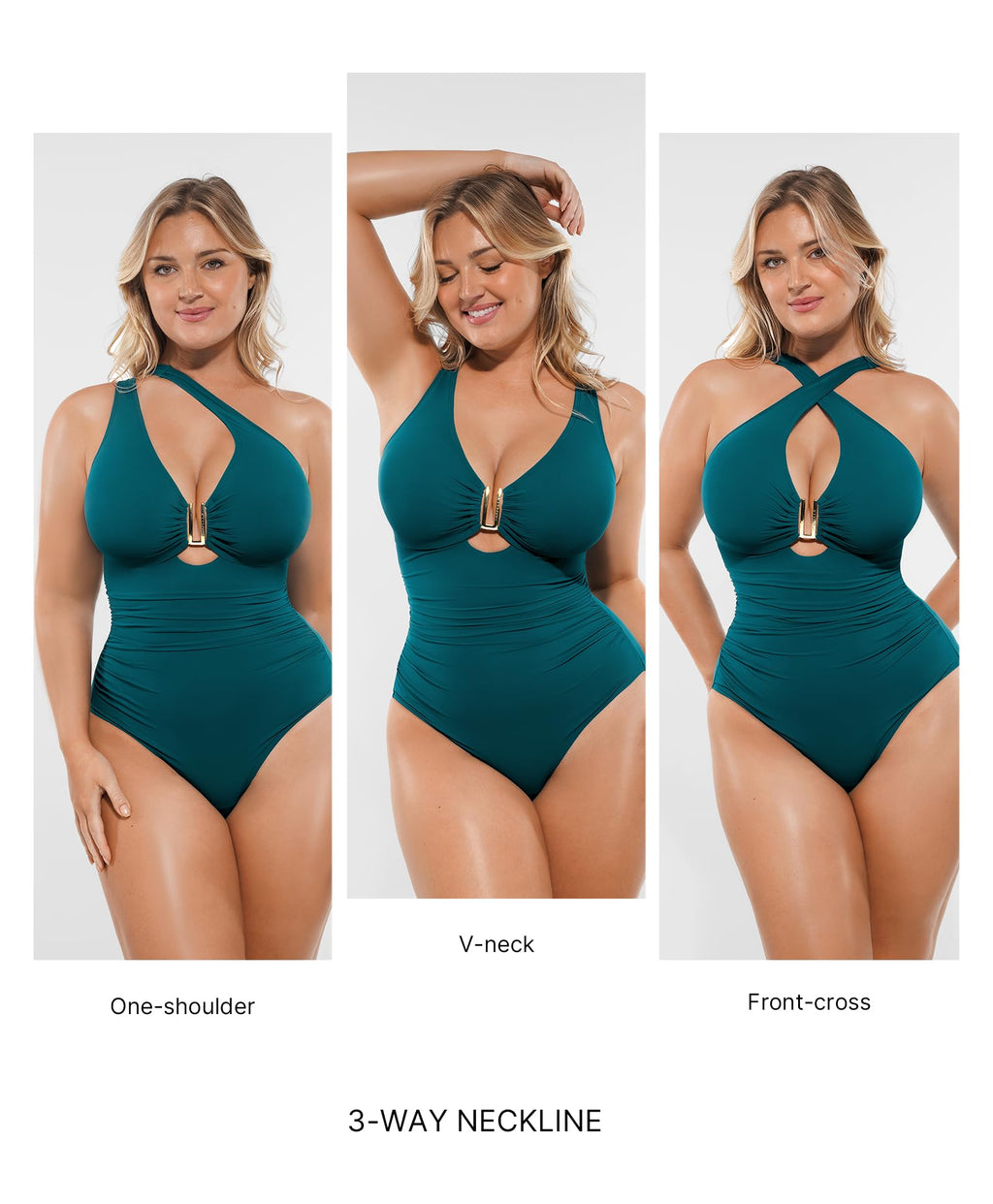 SHAPELLX Bathing Suit for Women Tummy Control Swimsuits One Piece Shapewear Swimsuits Women Ruched Swimwear Green L