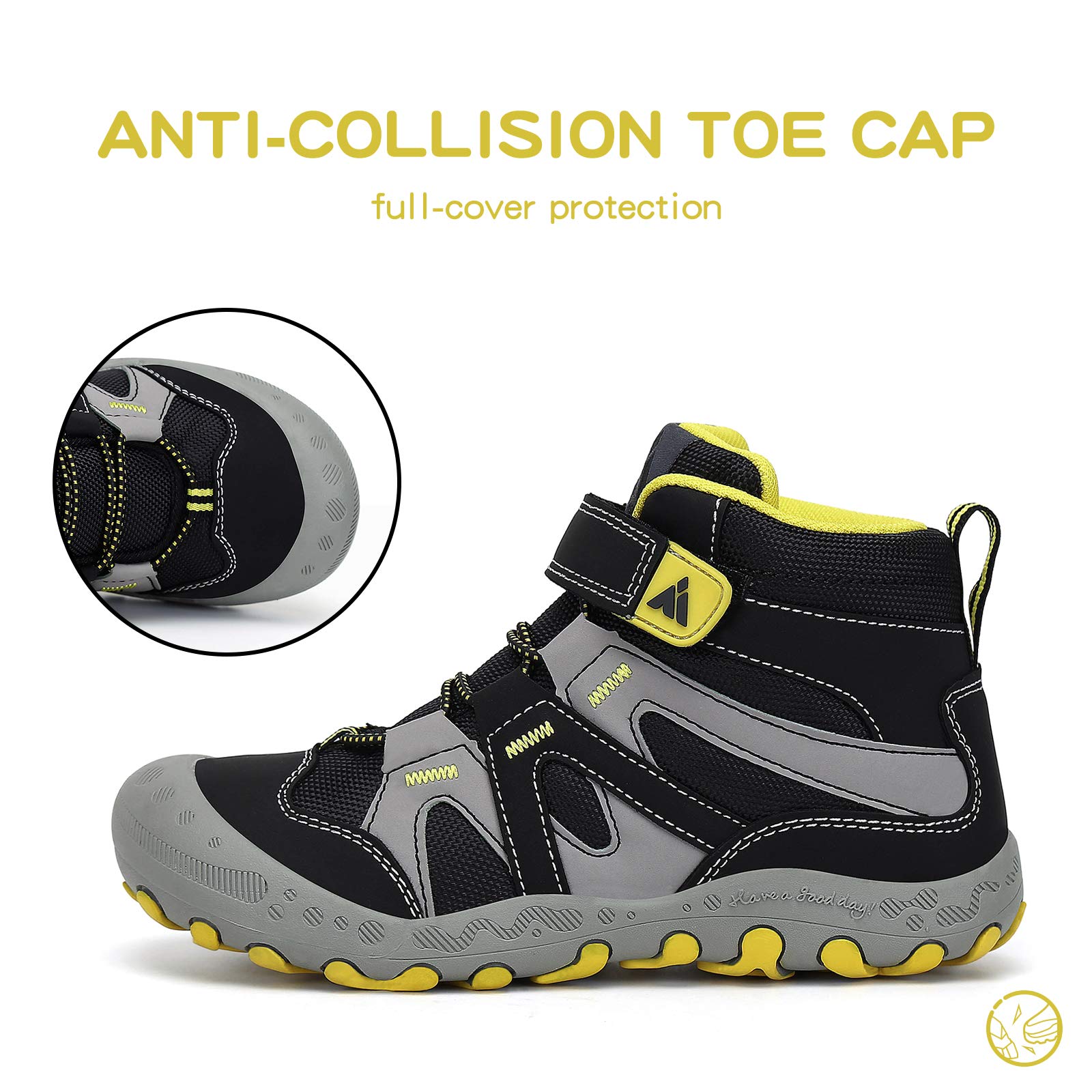 Mishansha Boys Girls Shoes Outdoor Hiking Waterproof Breathable Little Kids Ankle Sneaker Boots with Anti-Slip Rubber Sole Black 2 Little Kid