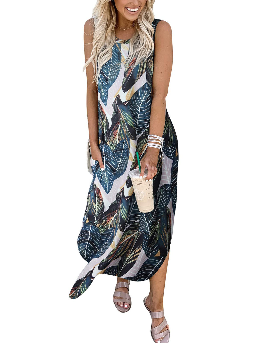 ANRABESS Women Summer Maxi Dress Beach Vacation Sundress Sleeveless Casual Loose Shirt Dresses 2025 Travel Outfits Floral Print Medium