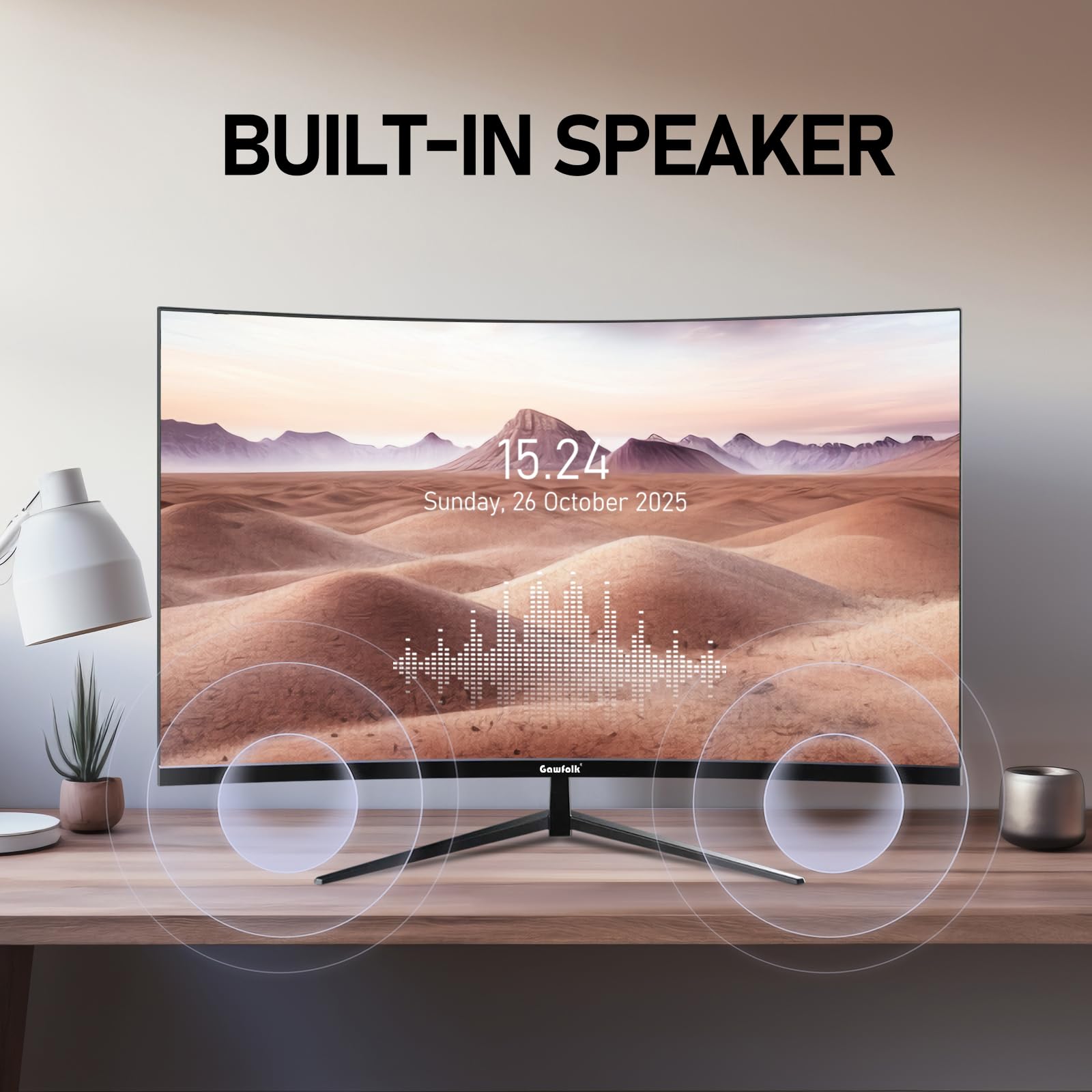 Gawfolk 32 Inch 4K UHD Curved 1500R Computer Monitor, Ultra-Clear (3840×2160p) Screen, 100% sRGB, 178° Viewing Angle, DisplayPort, HDMI, Compatible with Wall Mounting 100 * 100MM - Black