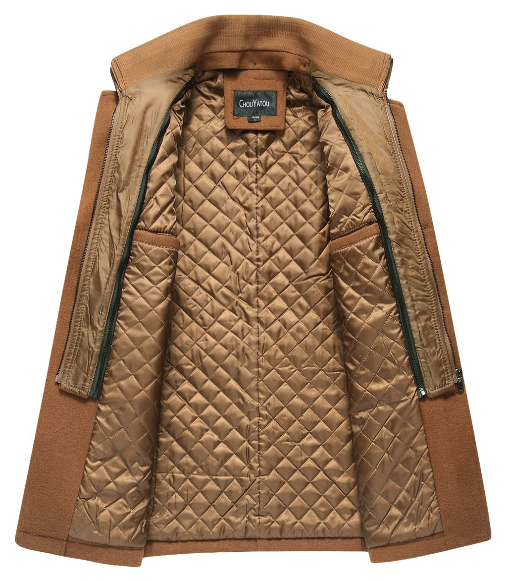 chouyatou Men's Winter Stylish Wool Blend Single Breasted Military Peacoat (Medium, Brown)
