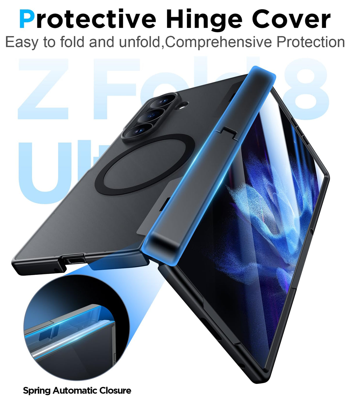 Temdan for Samsung Galaxy Z Fold 8 Ultra Case,[Compatible with MagSafe][Built-in HD Screen Protector & Kickstand][Hinge Protection] Translucent Matte Shockproof Phone Case for Z Fold 8 Ultra,Black