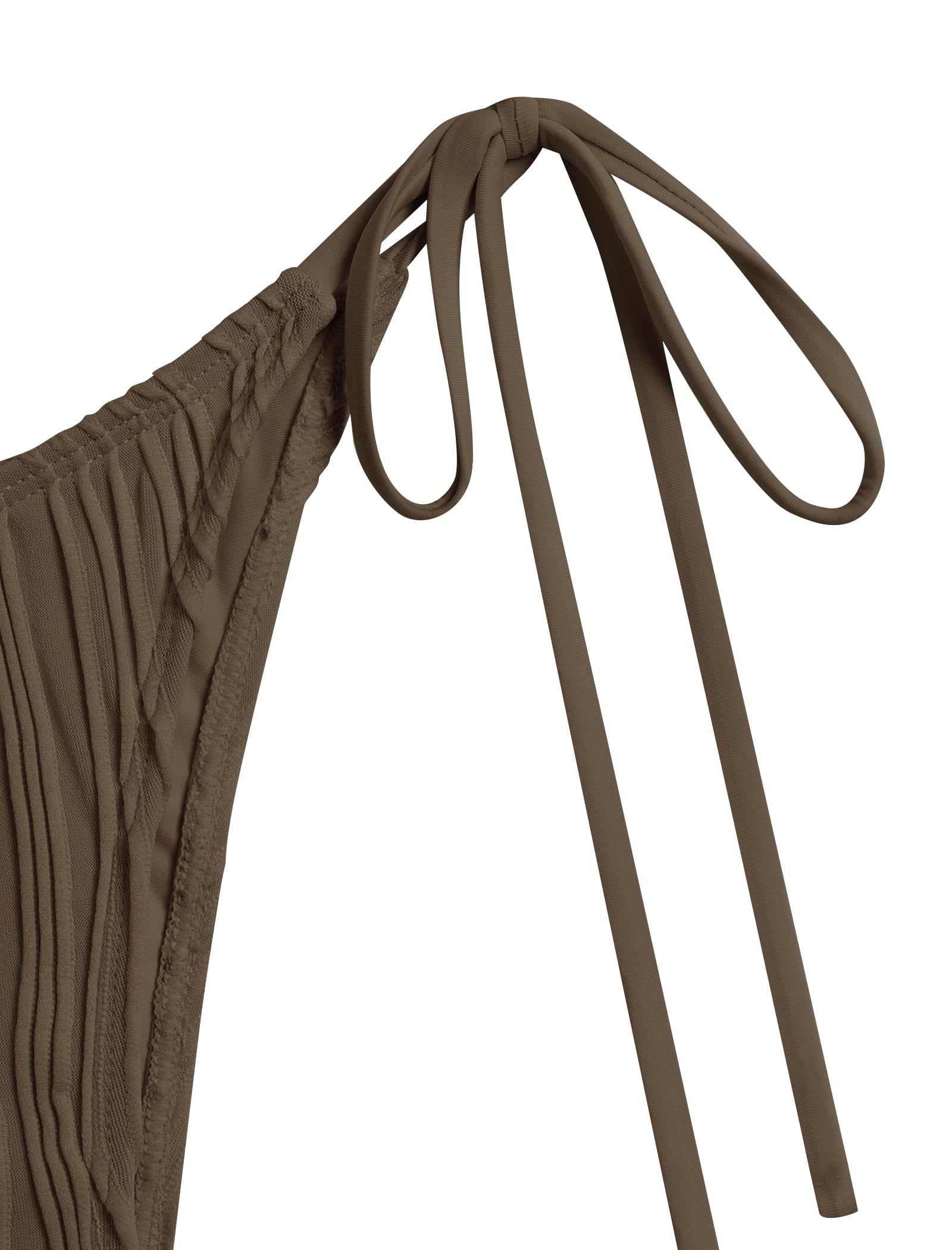 ZAFUL Womens Texture Bikini Sets Knot Front O Ring Tie Wide Straps Swimsuits 2 Pieces String Bathing Suits (1-Brown, L)