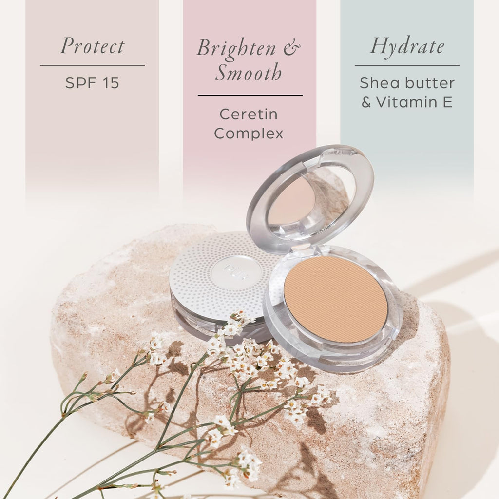 PUR Beauty 4-in-1 Pressed Mineral Makeup Powder Foundation with SPF 15 - Concealer & Finishing Compact Pressed Powder for Face - Buildable Medium to Full Coverage Foundation Powder (Bisque)