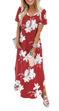 WIHOLL Maxi Dresses for Women Elegant Classy 2026 Beach Vacation Clothes Summer Outfits Hawaiian Tropical Dress Floral Red M