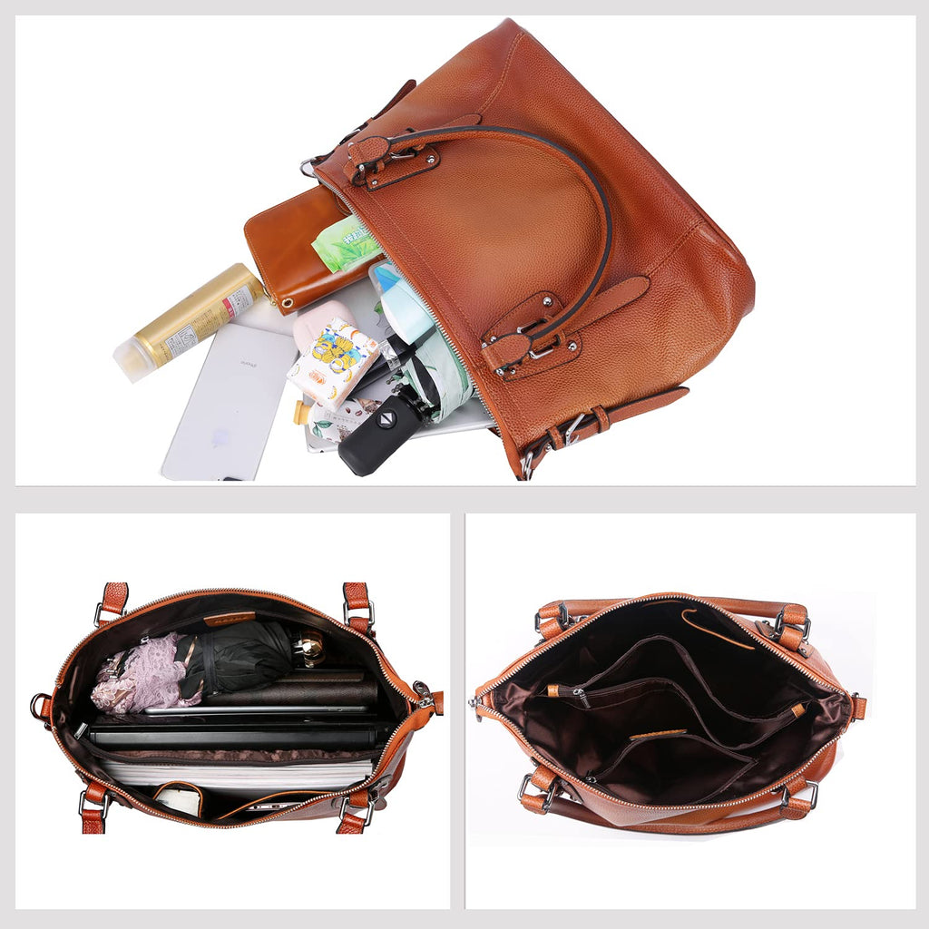 HESHE Genuine Leather Purses and Handbags for Women Tote Shoulder Bag Satchel Purse Top Handle Bags Hobo Crossbody Purse (Large,Sorrel)