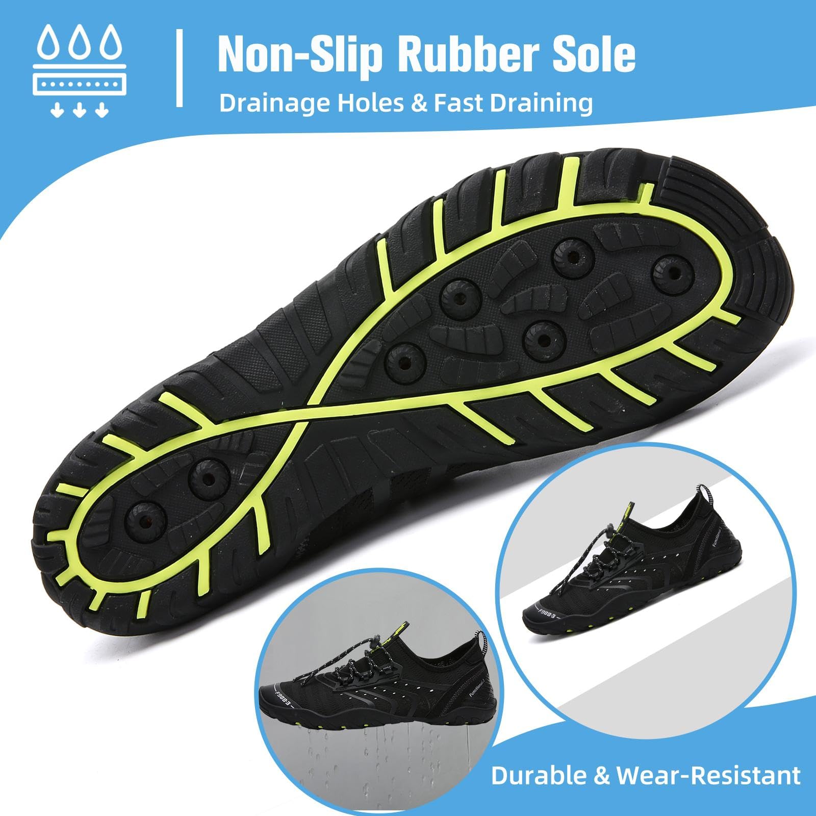 Mishansha Water Shoes for Women Men, Quick-Dry Barefoot Swim Shoes with Drainage Holes, Lightweight Aqua Shoe for Beach Pool River Boating Yoga Walking 11.5 Women/10 Men Smoky Black